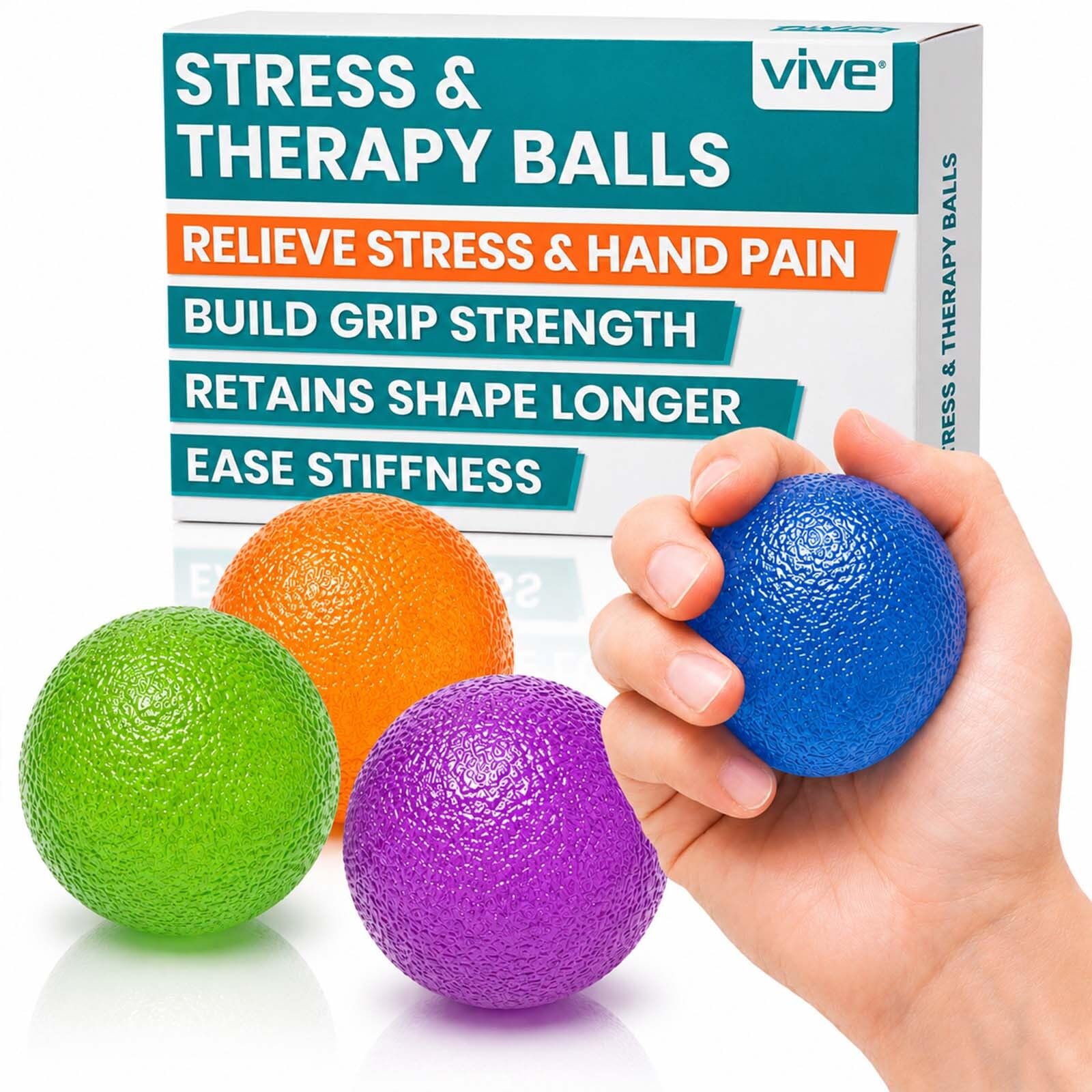 Vive Pelotas de compresión para terapia de manos, ejercicio, artritis, fortalecedor de agarre, equipo ocupacional para dedos, muñeca, túnel carpiano, alivio del dolor, estrés, fuerza de resistencia,