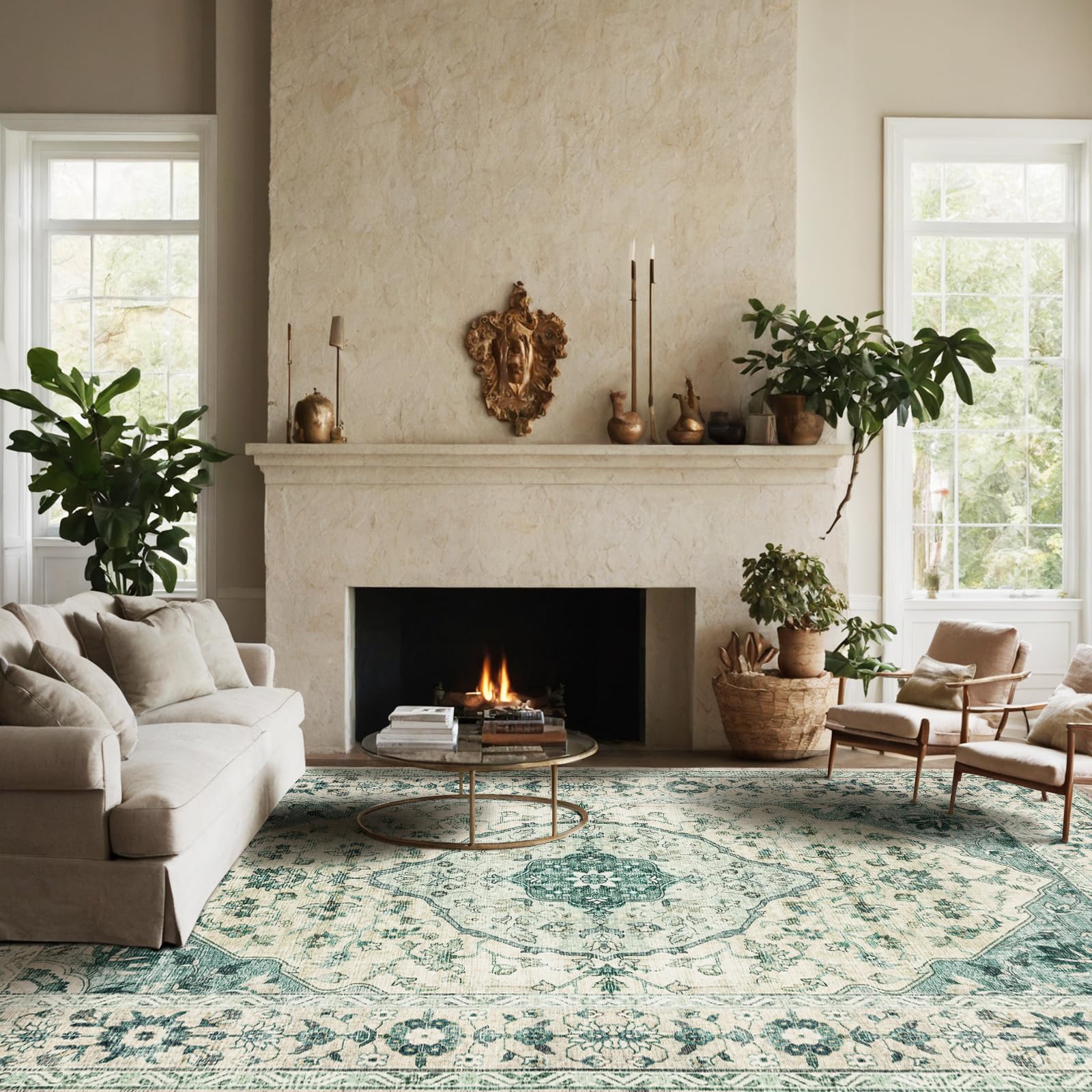 Domitapis Area Rug 8×10, Large Vintage Boho Rug,Ultra-Soft Low Pile, Washable, Non Slip,Stain Resistant, Printed Carpet for Living Room Bedrooms