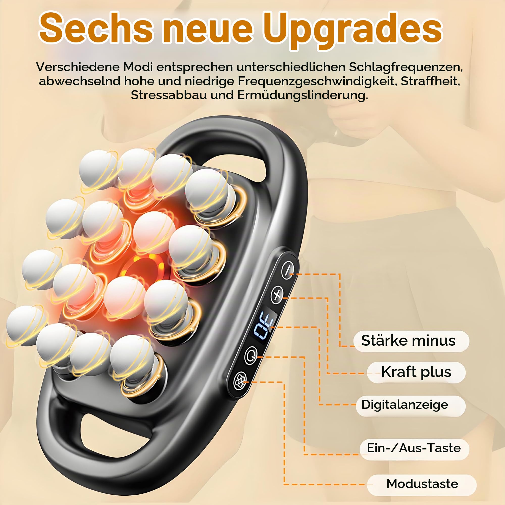 Massagepistole für rücken mit 16 Köpfen, 30 Stufen 3 Modi | 30 Intensitätsstufen großflächiges Tiefengewebe-Massagegerät leise (35dB) für Verspannungslösung Beine Arme Rücken