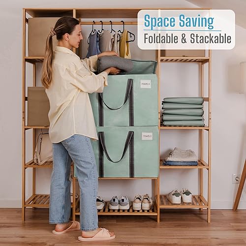 Miniatura 6 de VENO - Paquete de mudanzas, cajas de almacenamiento para embalaje universitario con tapas alternativas, para dormitorio, extragrande, asas