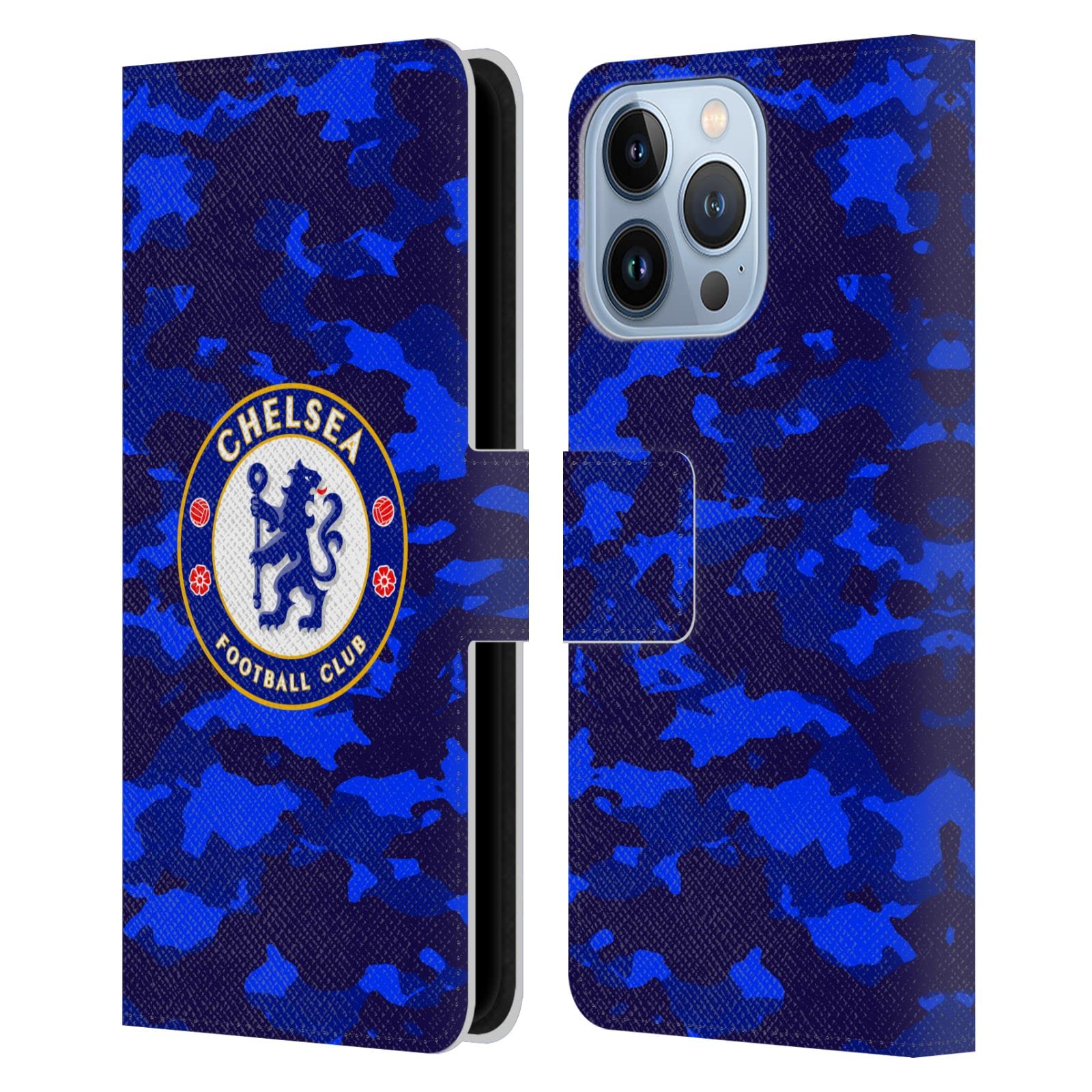 Head Case Designs Officially Licensed Chelsea Football Club Camouflage Crest Leather Flip Case Compatible With Apple iPhone 13 Pro โ image 1