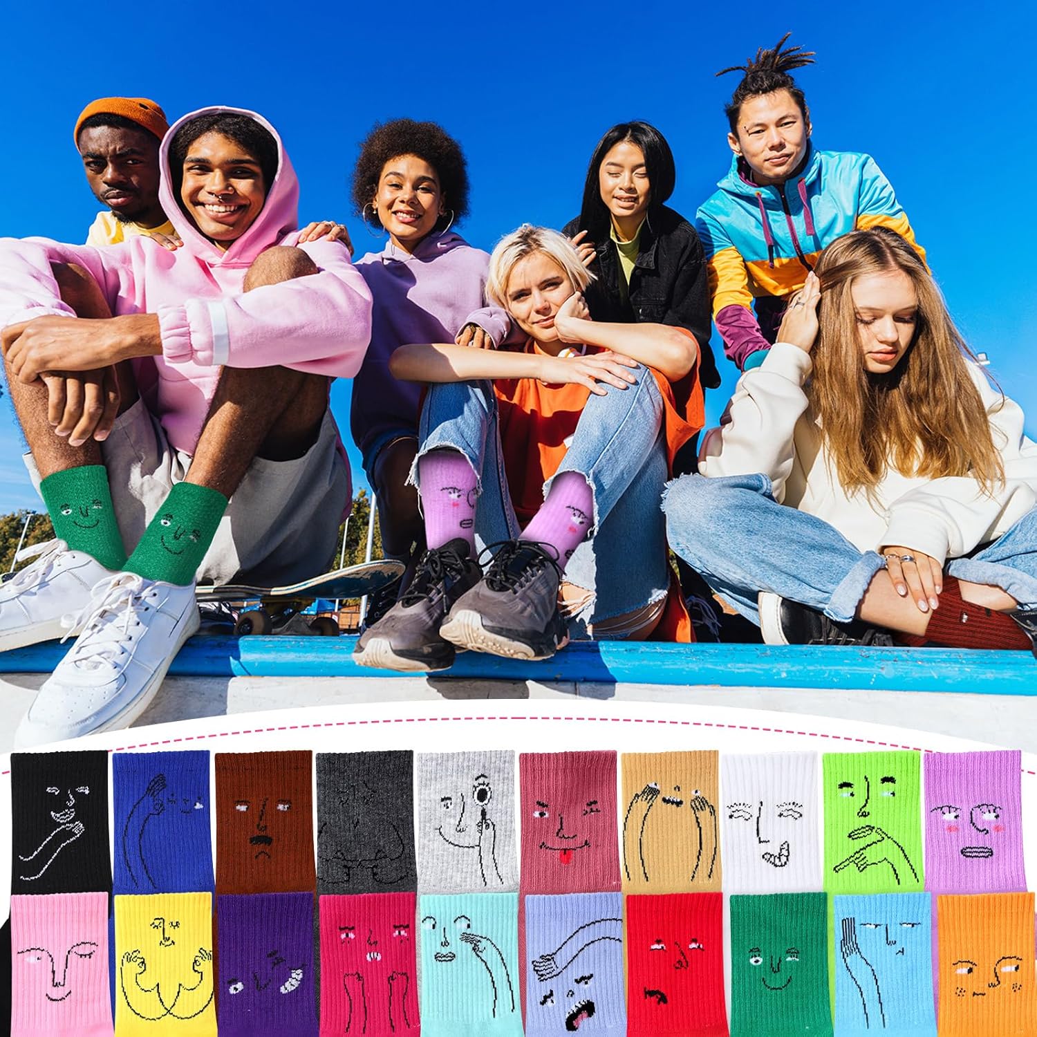 Cuffbow 20 Pack Crazy Funny Emotion Socks for Women Crew Soft Cotton Socks, 20 Different Fun Designs - Image 6