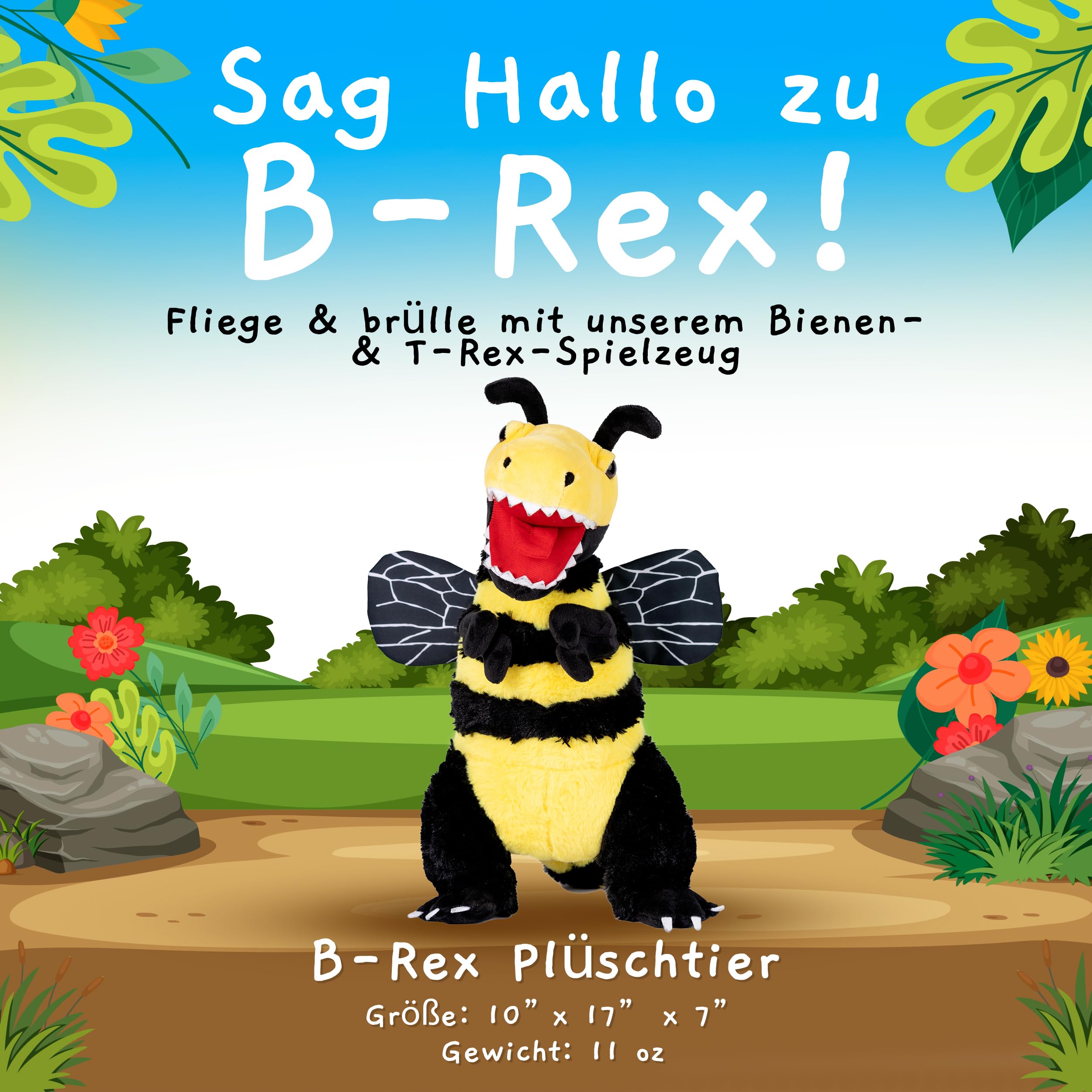 Randimals B-Rex Dino Plüschtier & Biene Kuscheltier Hybrid - B-Rex & Stofftier Biene Plüschtiere - Knuddeliges Kuscheltier T-Rex & Biene - Niedliche Plüschtiere Freundschaft & Abenteuer