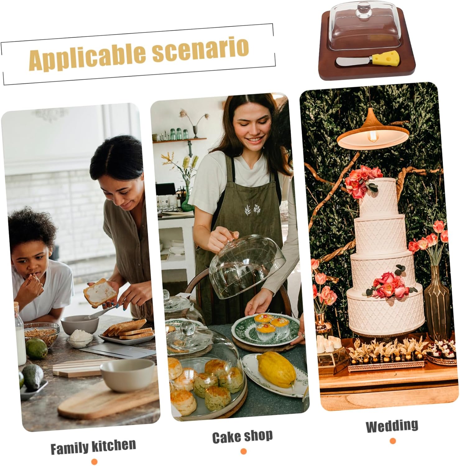 ABOOFAN Large Butter Dish with Dome Lid Glass Butter Container for Cheese and Desserts Nordic Style with Cutter for Kitchen and Dining