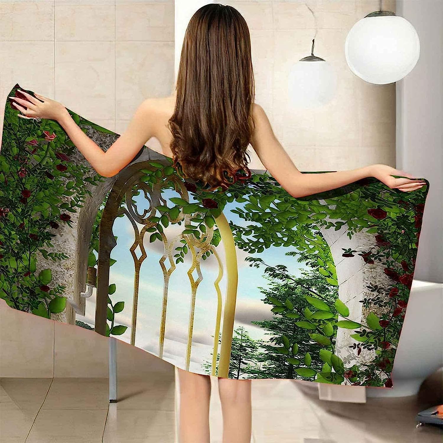 Strandtuch Grüne Bogenlandschaft 3D Badetuch Mikrofaser Campingtuch Schnelltrocknendes Handtuch Sandfrei Ultraweiches Reisehandtuch Tragbar Badetuch Für Reisen Strand Schwimmen Wandern Xxl 200 X -8M5G