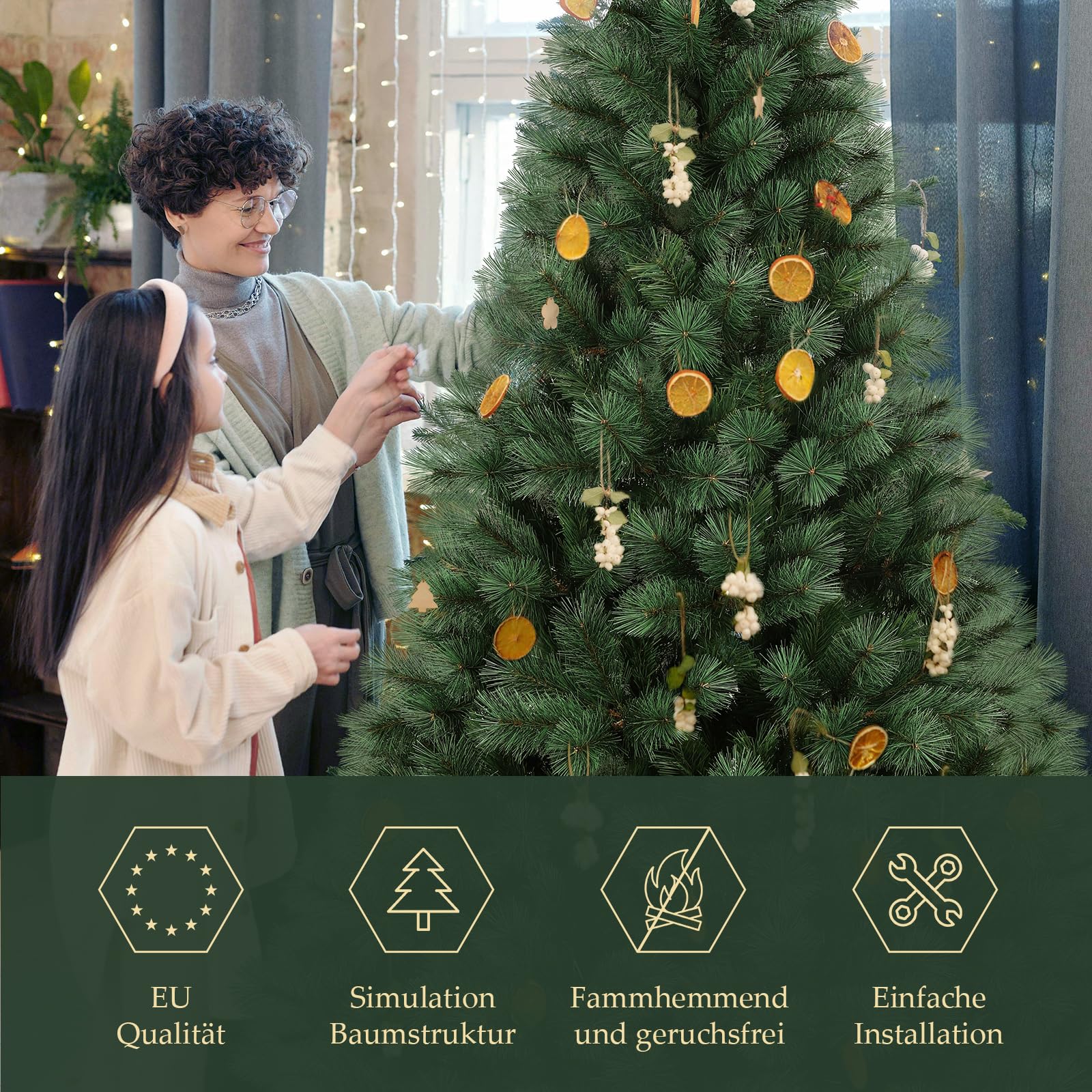SALCAR Künstlicher Weihnachtsbaum 180 cm, Kiefer Tannenbaum (Ø ca. 100 cm) mit Metallständer, Schnellaufbau-Klappsystem, 1,8 m Christbaum für Innenbereich, einfacher Aufbau
