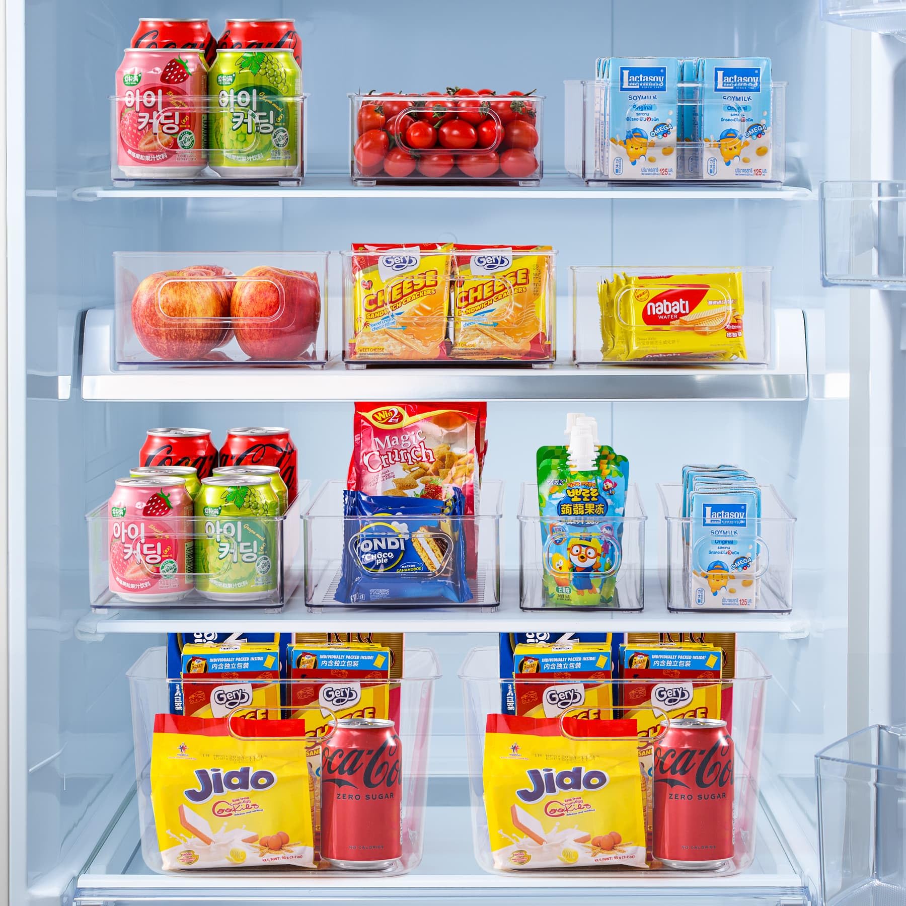 Juego de 8 organizadores para frigorífico, cajón, organizador, cajón, apilable, caja para frigorífico, caja de almacenamiento para cocina, almacenamiento para despensa (4 tamaños)