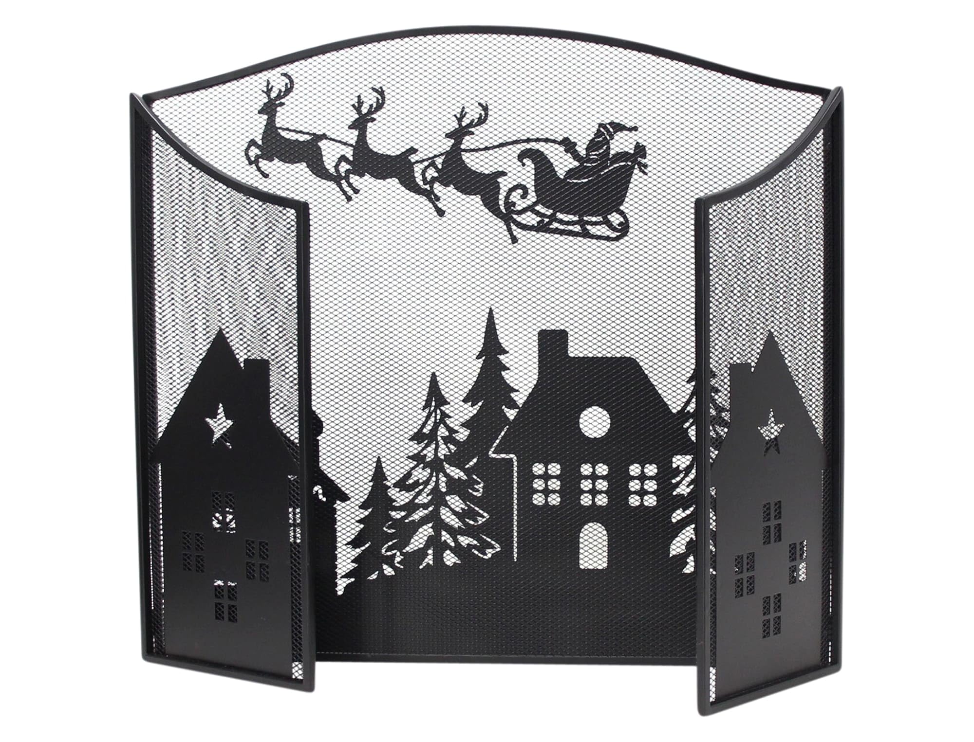 Grille de protection pour cheminée Noël 3 pièces - Protection contre les étincelles en métal noir autoportante