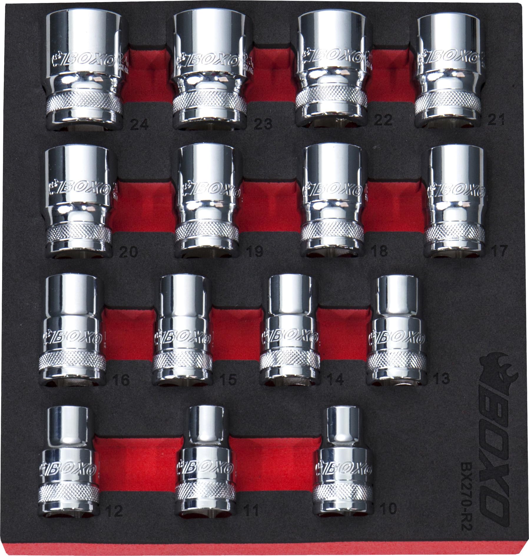 Boxo 1/2" Drive Shallow Socket Set 15 Pce 12 Point Bx270-R2