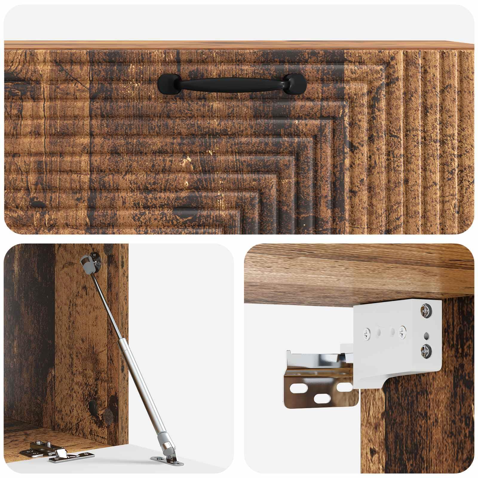 Mueble de TV de pared con aspecto de madera envejecida, 98 x 41 x 30 cm, mueble suspendido de madera, mueble de TV colgante con 2 puertas para salón, soporta hasta 60 kg