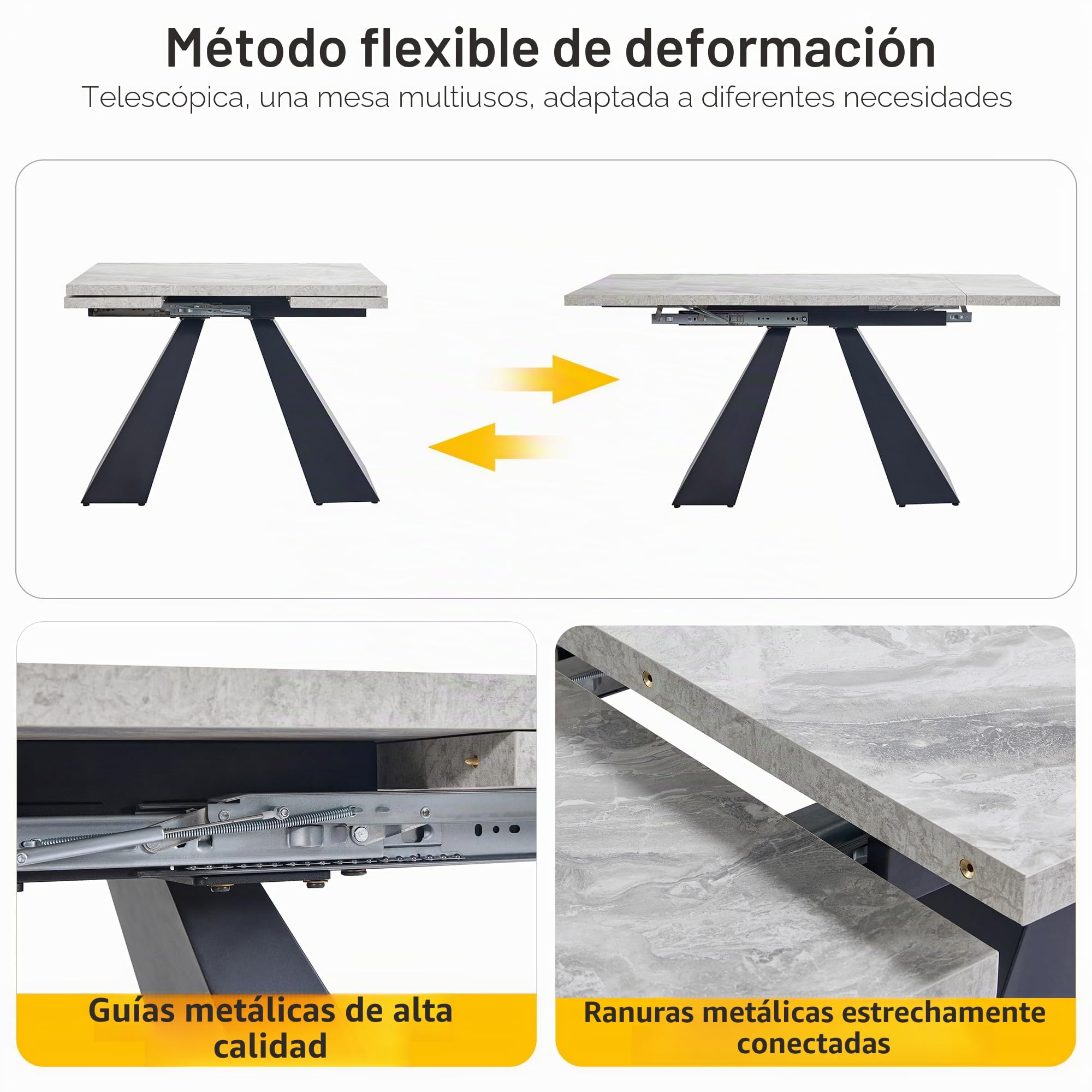 Mesa de comedor telescópica (99-159 x 74 cm), mesa de comedor extensible, mesa de cocina que ahorra espacio, amplia superficie de trabajo, diseño flexible, para oficina en casa y salón, mesa gris con