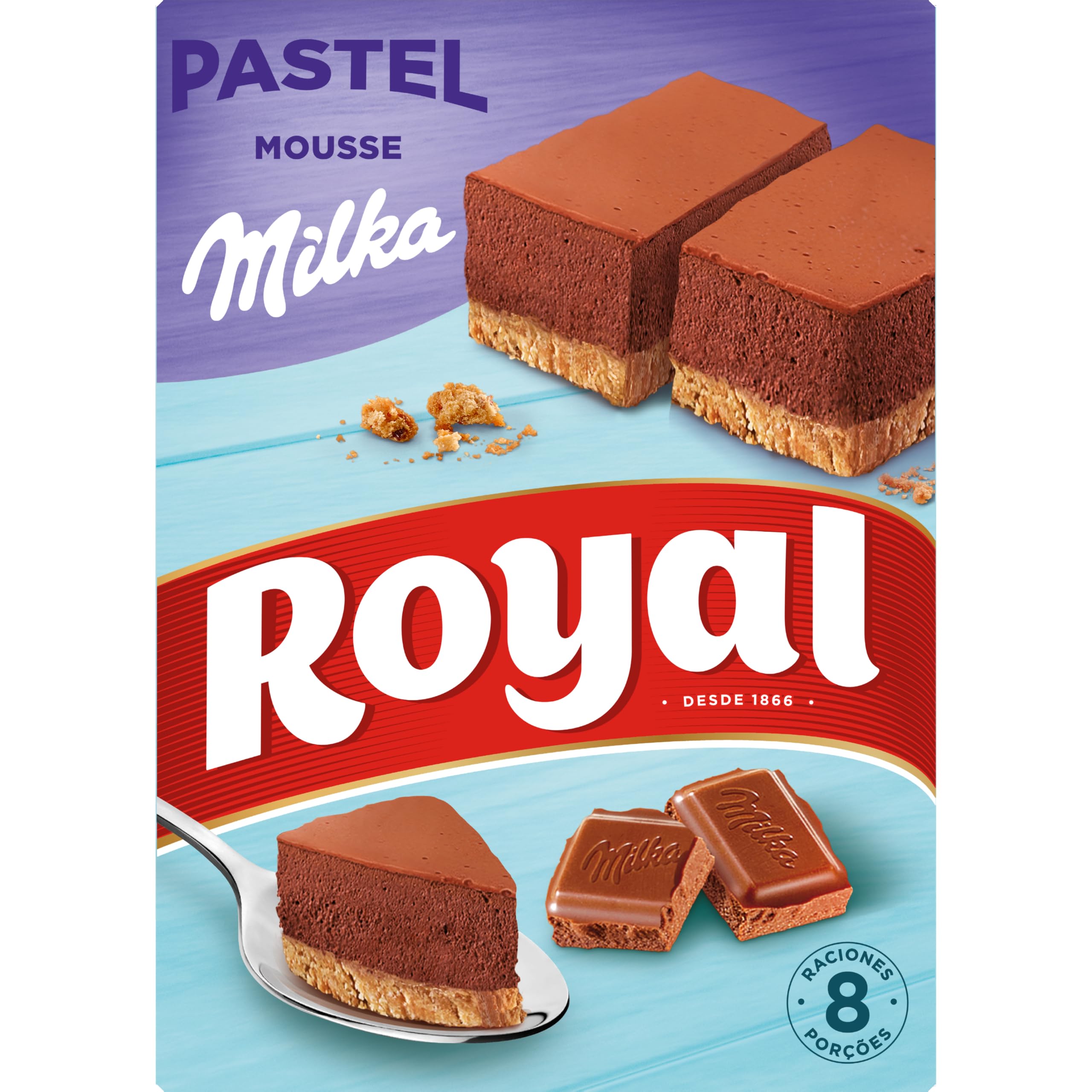 Royal Pastel Mousse de Chocolate Milka, Preparado en Polvo 8 Raciones, Pack 215 g
