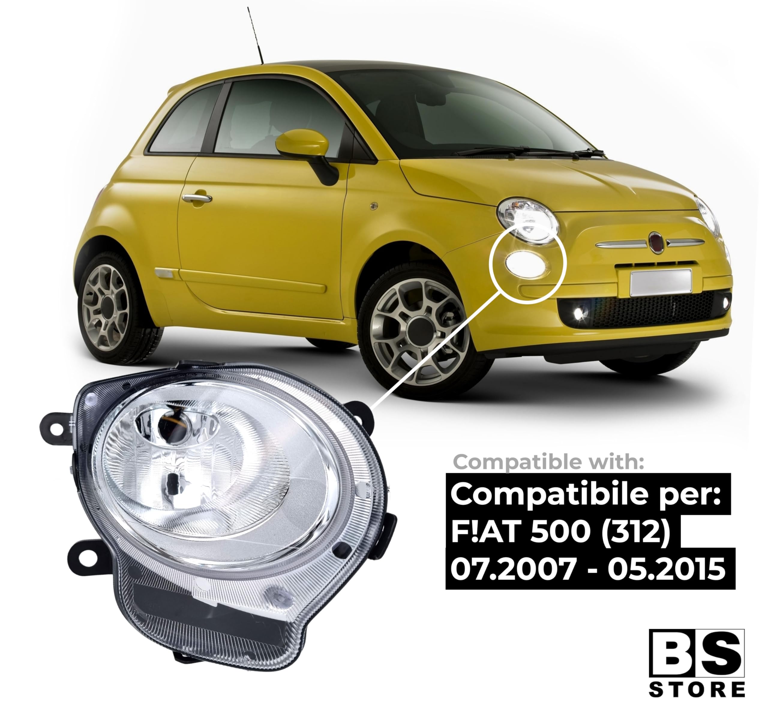 BSSTORE Luz antiniebla inferior H1 para 500 (312) 2007-2015 (lado derecho del pasajero)