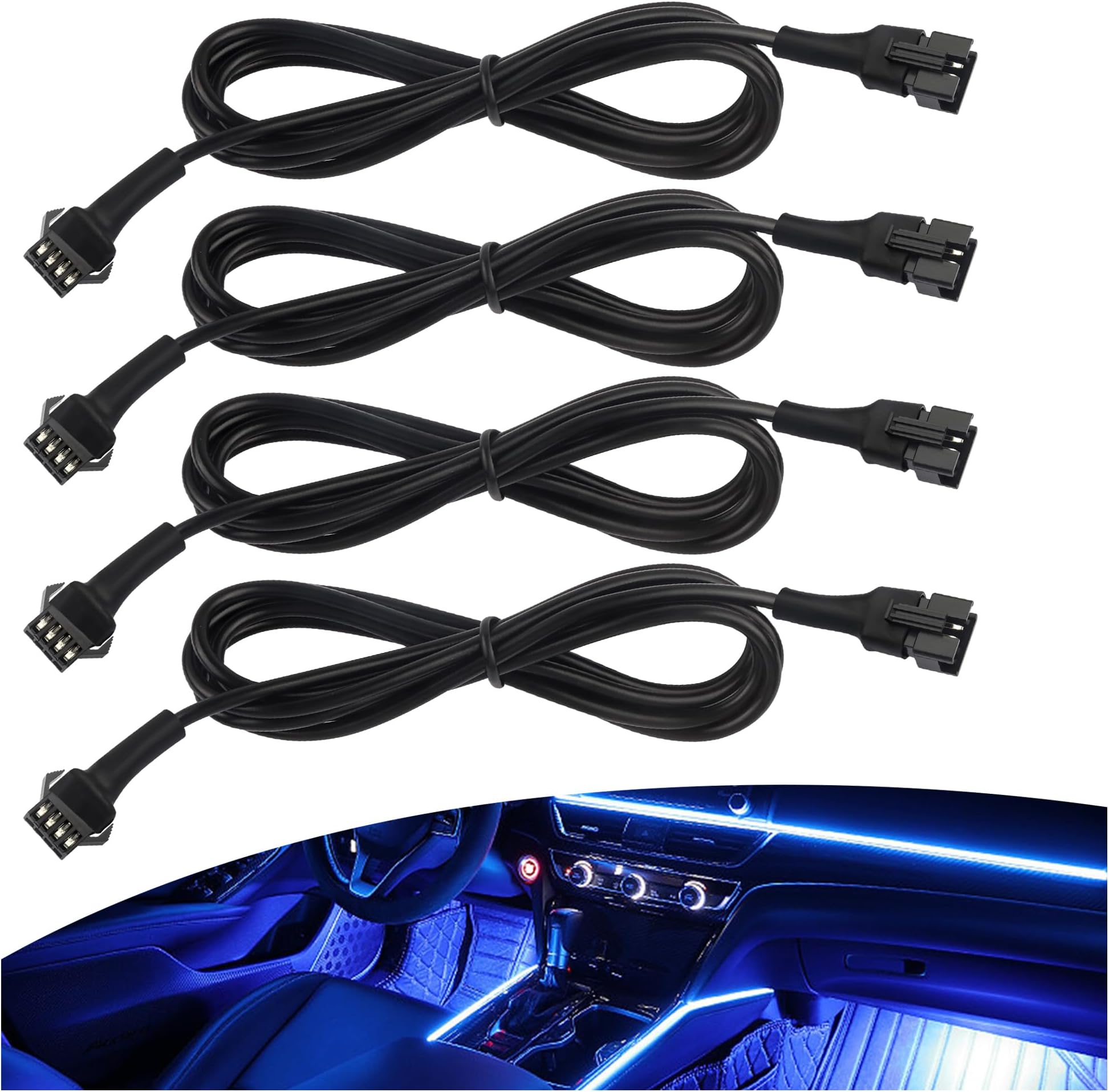 4PCS 4 Pin RGB Extension Cable,60" LED Extension Cable for LED Rock Lights/Car Interior Lights,Universal Multi-Color Car Accessories Interior for Car Truck Motorcycle LED Lights (4PCS)