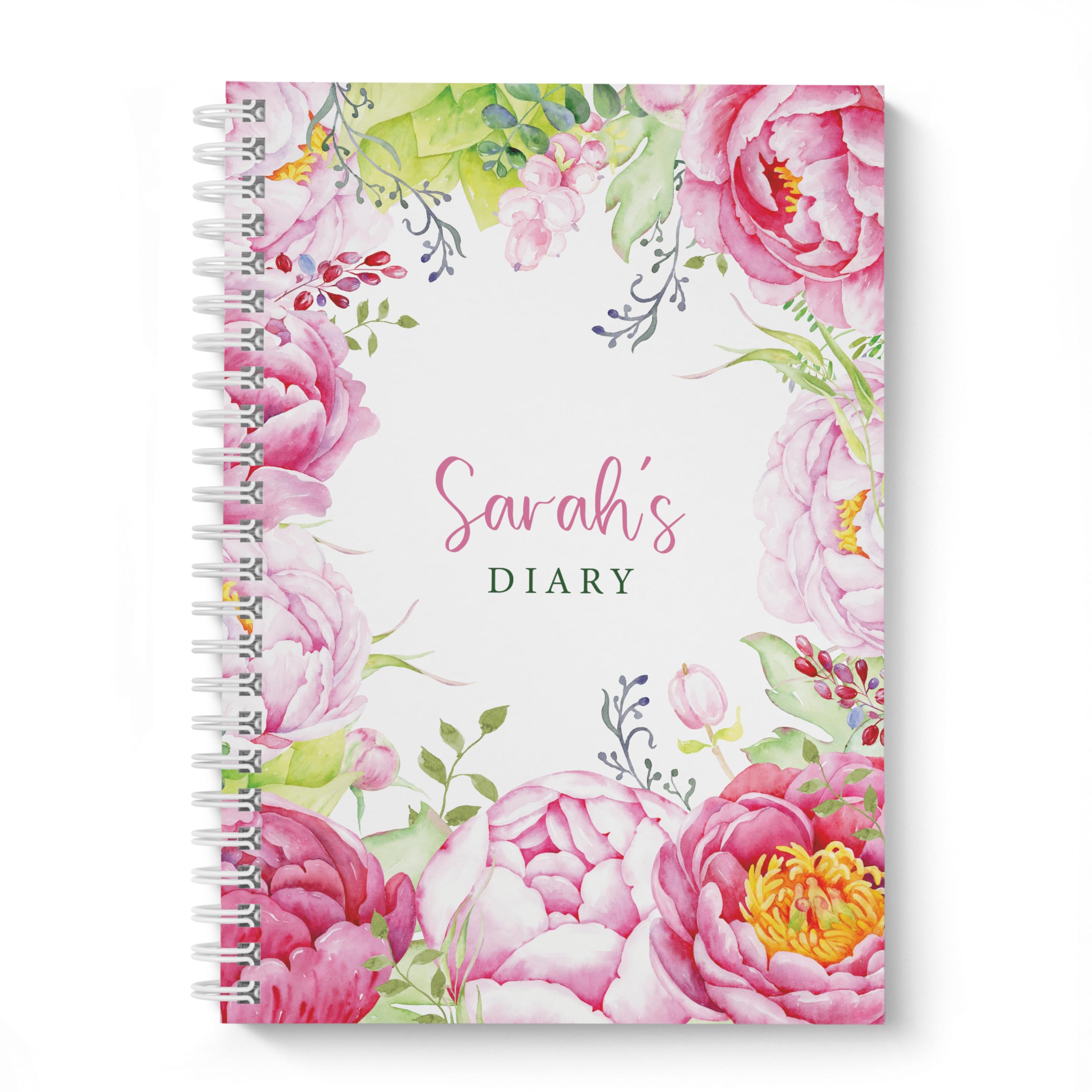 Personalised Diary Pink Peonies. Any Month/Year Start - 12 Month Diary, 2025, 2026, 2027, 2028