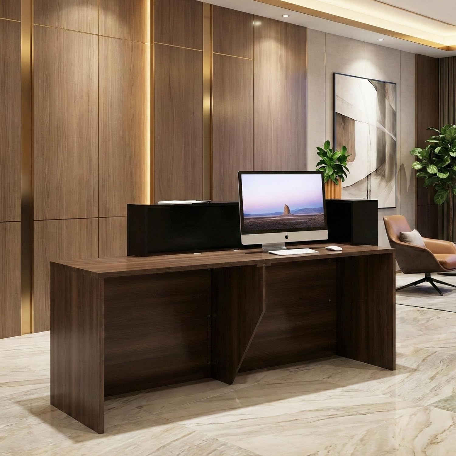 Modern Reception Desk for Office Lobby, Executive Front Desk Counter with Privacy Panel, Commercial Reception Table for Salon, Clinic & Corporate Waiting Area (71IN)