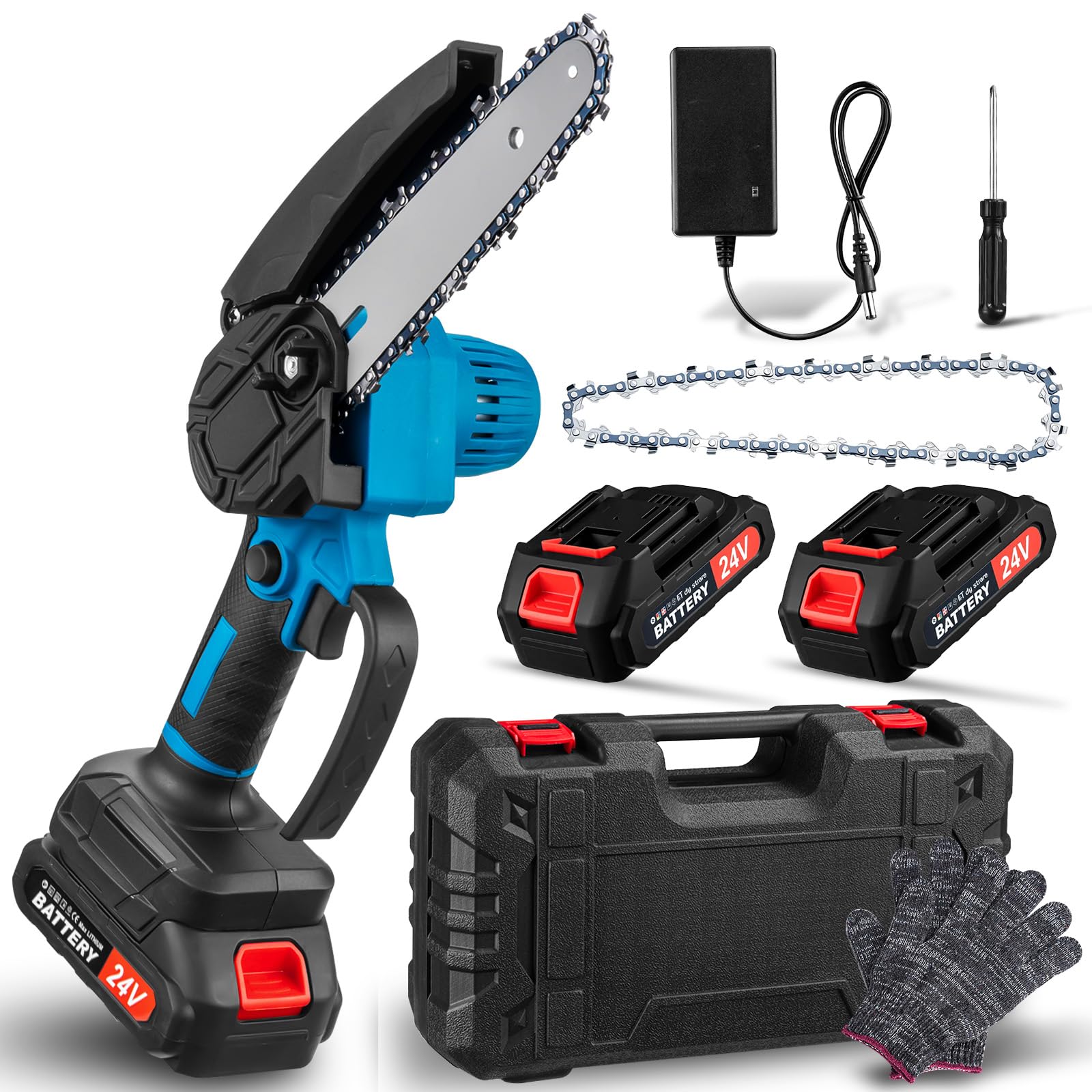 Mini Kettensäge mit Akku, 6 Zoll Akku kettensäge, Elektrische Handkettensäge, mit Sicherheitsschloss und Ketten, für Garten, Astschere, Holzschneiden