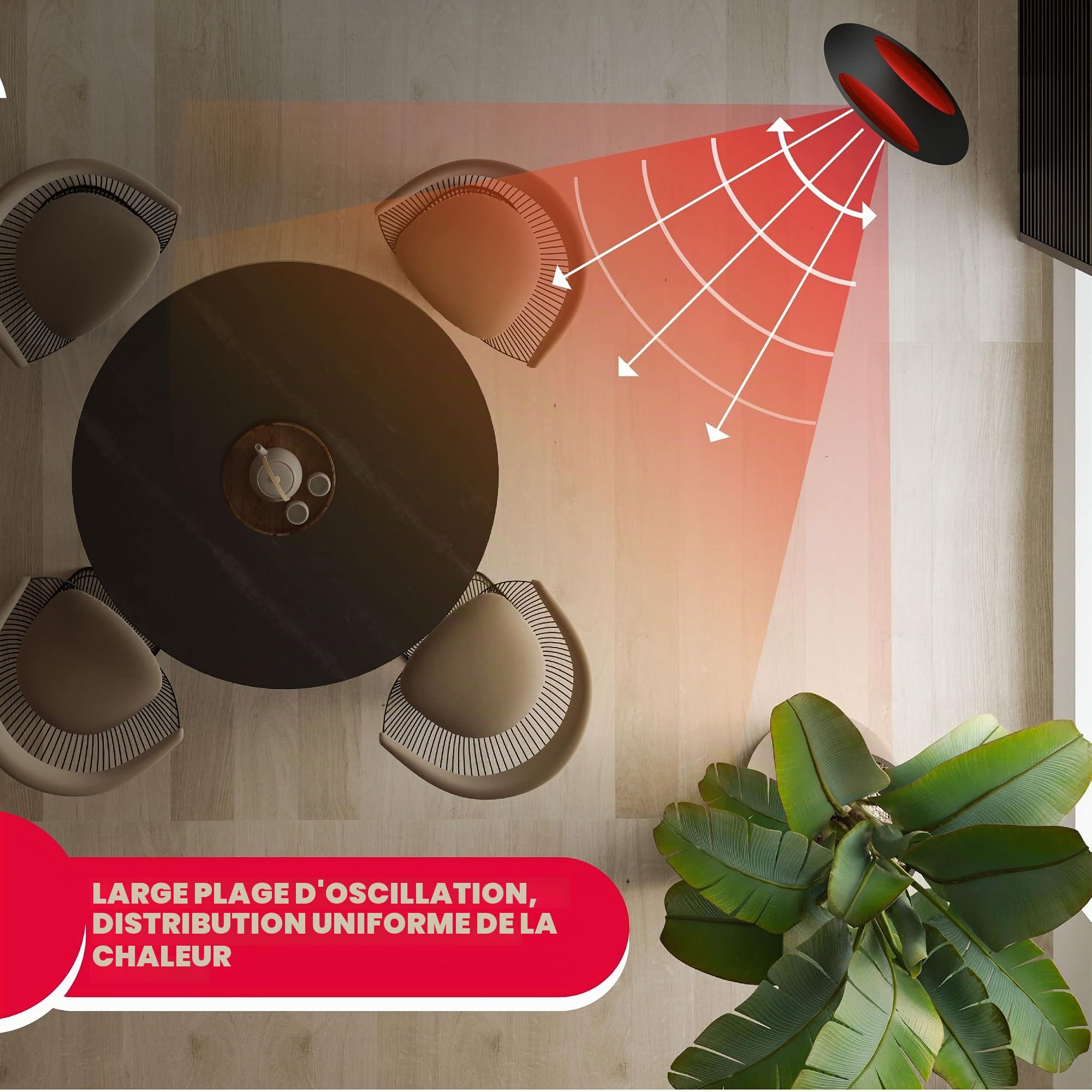 ARDES - AR4P04R SAURON Ventilo-convecteur céramique oscillant sans pale, Ventilo-convecteur, Ventilo-convecteur intelligent et silencieux avec écran tactile LED, minuterie 12h et veilleuse 4 couleurs
