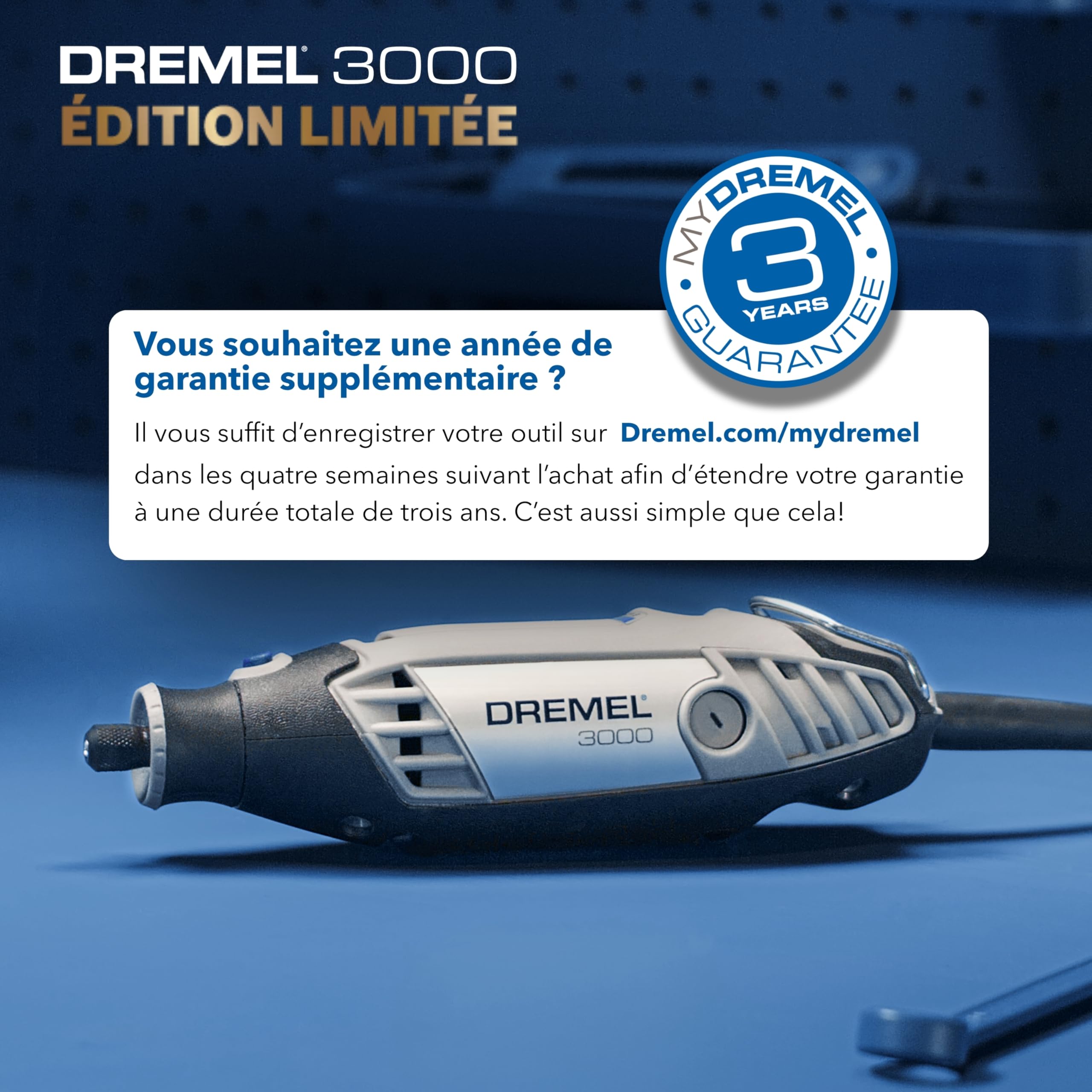 Dremel 3000 Champion Outil Rotatif Moteur 130W, 33 000 Tr/Min avec 25 Accessoires, Trophée Gravable, Sac De Rangement, Arbre Flexible Pour Découpe, Sculpture, Ponçage, Perçage – Édition Limitée