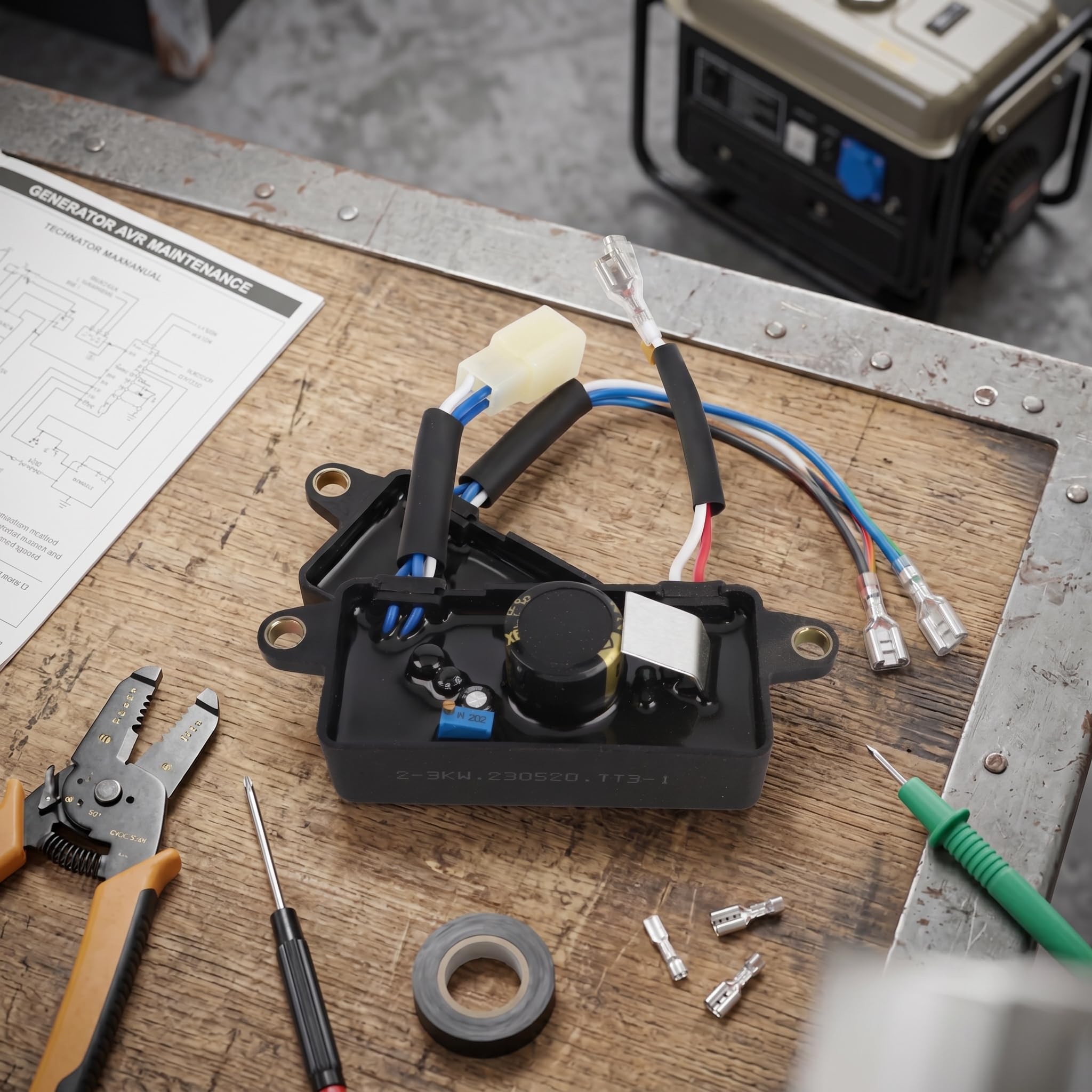 AVR regulator napięcia, uniwersalny do generatora 1-3 kW i generatora prądu, 2,8 kW, automatyczny stabilizator napięcia, 6 pinów 10 cm, odstęp między otworami 220 μF 250 V (-40℃ do +105℃)