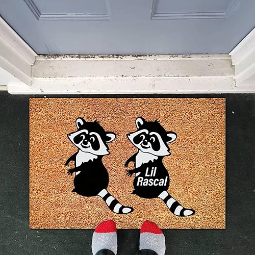 Miniatura 4 de Felpudo de fibra de coco natural con respaldo antideslizante para exterioresinteriores, cálido mapache de felicitación, pequeño mapache, niño,