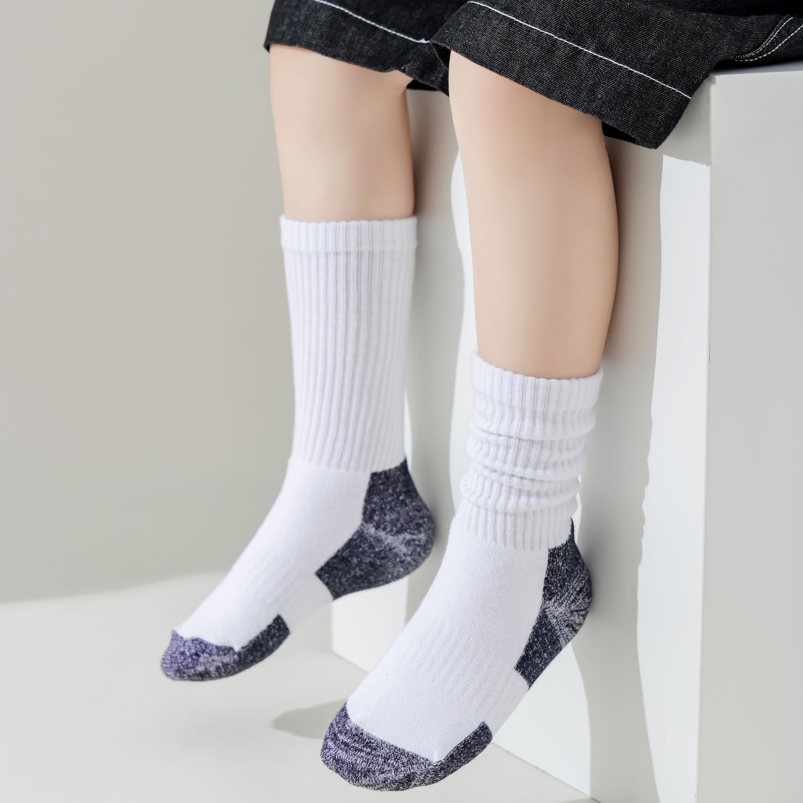 Marchare Chaussettes pour garçons et filles, pack de 6 paires de chaussettes épaisses et rembourrées en coton pour le sport et la course à pied.
