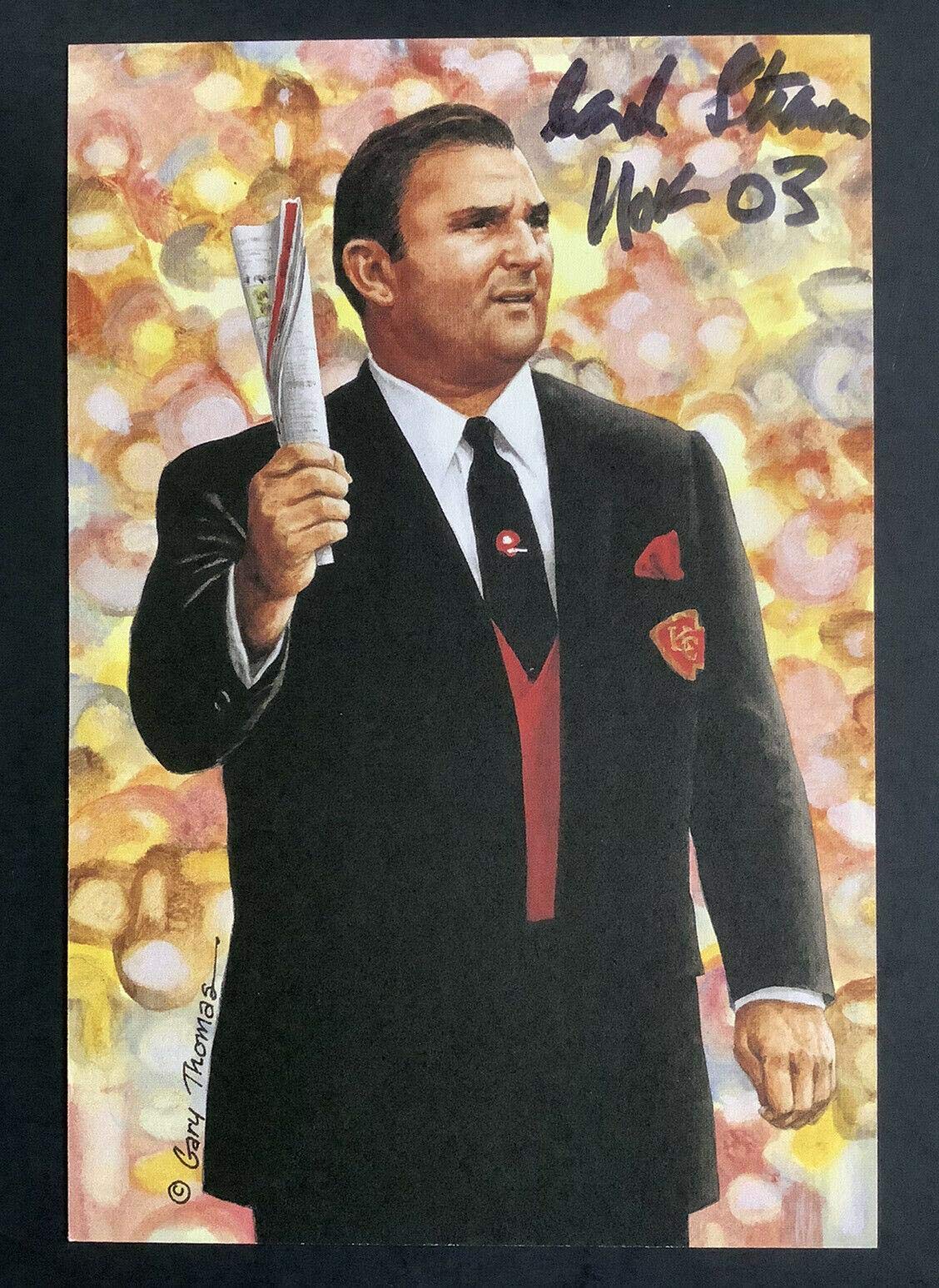 Hank Stram Signed GLAC Goal Line Art Card Football Chiefs Autograph HOF Insc JSA - NFL Autographed Football Cards