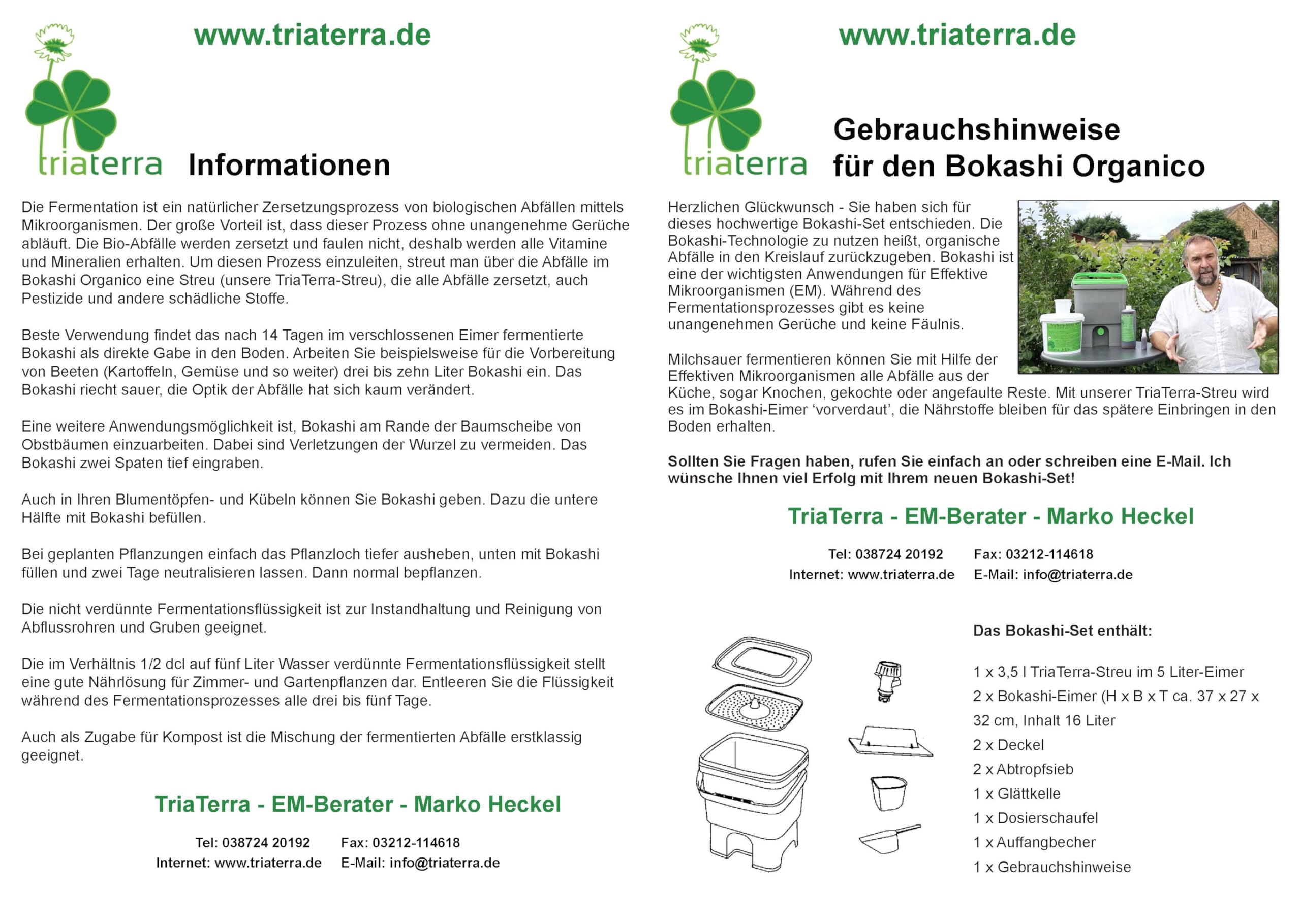 Bokashi-Eimer-16l + 5l-TriaTerra-Streu Terra Preta-Küchenkompost (grau/grün)