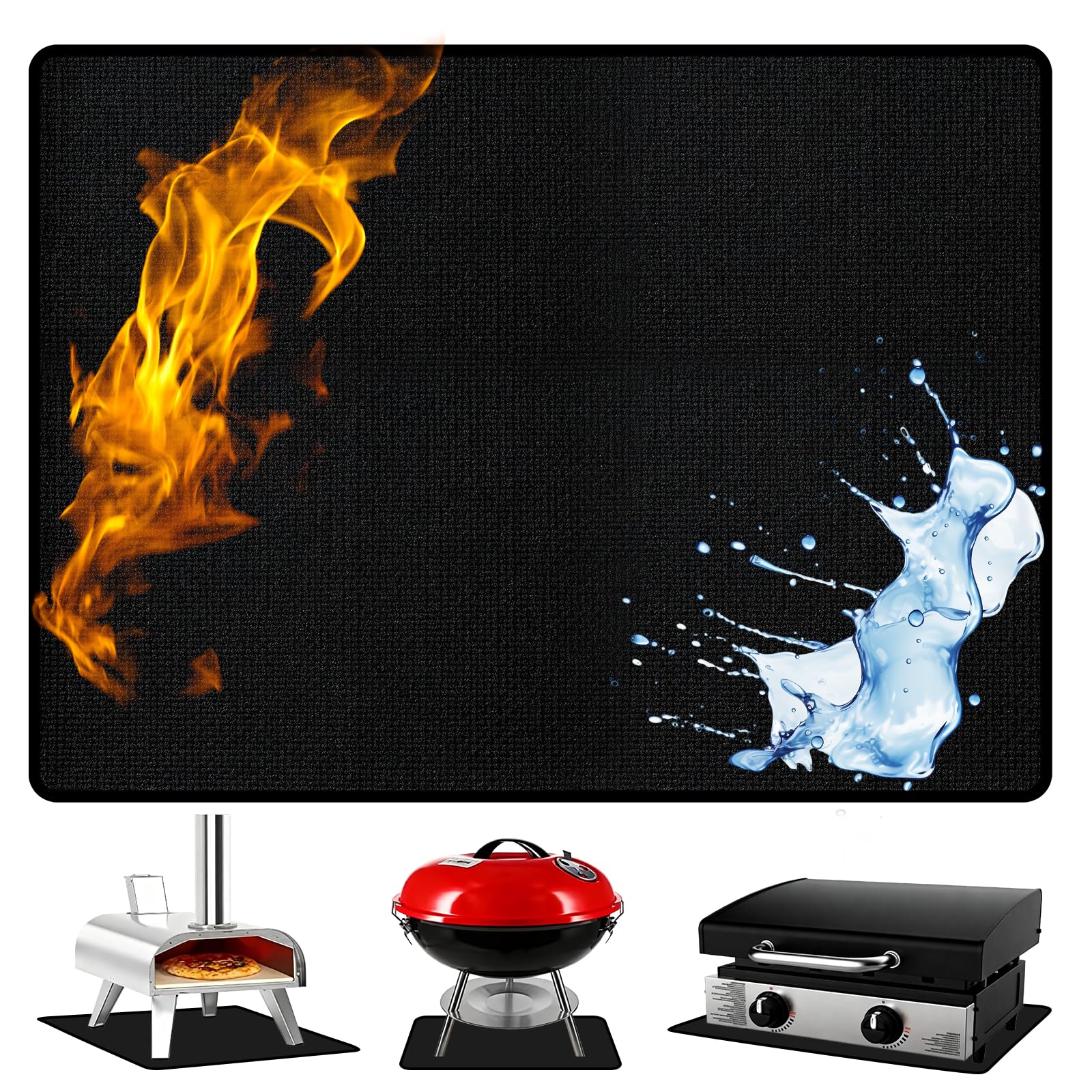 UBeesize Tapis de barbecue à 3 couches 76,2 x 122,9 cm pour barbecue extérieur, ignifuge, double face, revêtement en silicone, imperméable, résistant à l'huile et aux taches, pour terrasses, herbes et