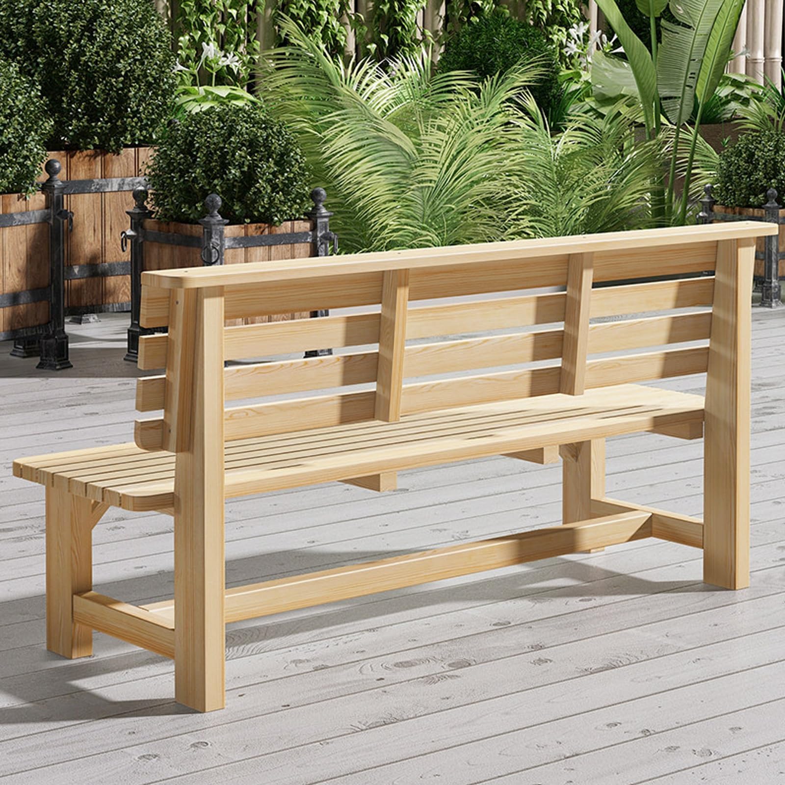 Bank Outdoor aus Massivholz, Wetterfeste Garten Bank mit Rückenlehne, Holzbank für 2-4 Personen, Ideal für Garten Rasen und Park(Beige,80cm)
