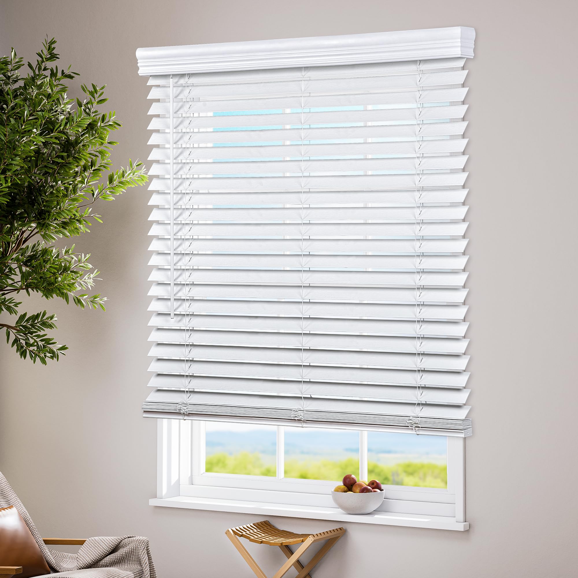 Photo 1 of LazBlinds Cordless Faux Wood Blinds with Crown Valance, Room Darkening & Light Control, 2 Inch Horizontal Window Blinds, Blinds for Indoor Windows - 22" W x 48" H, White