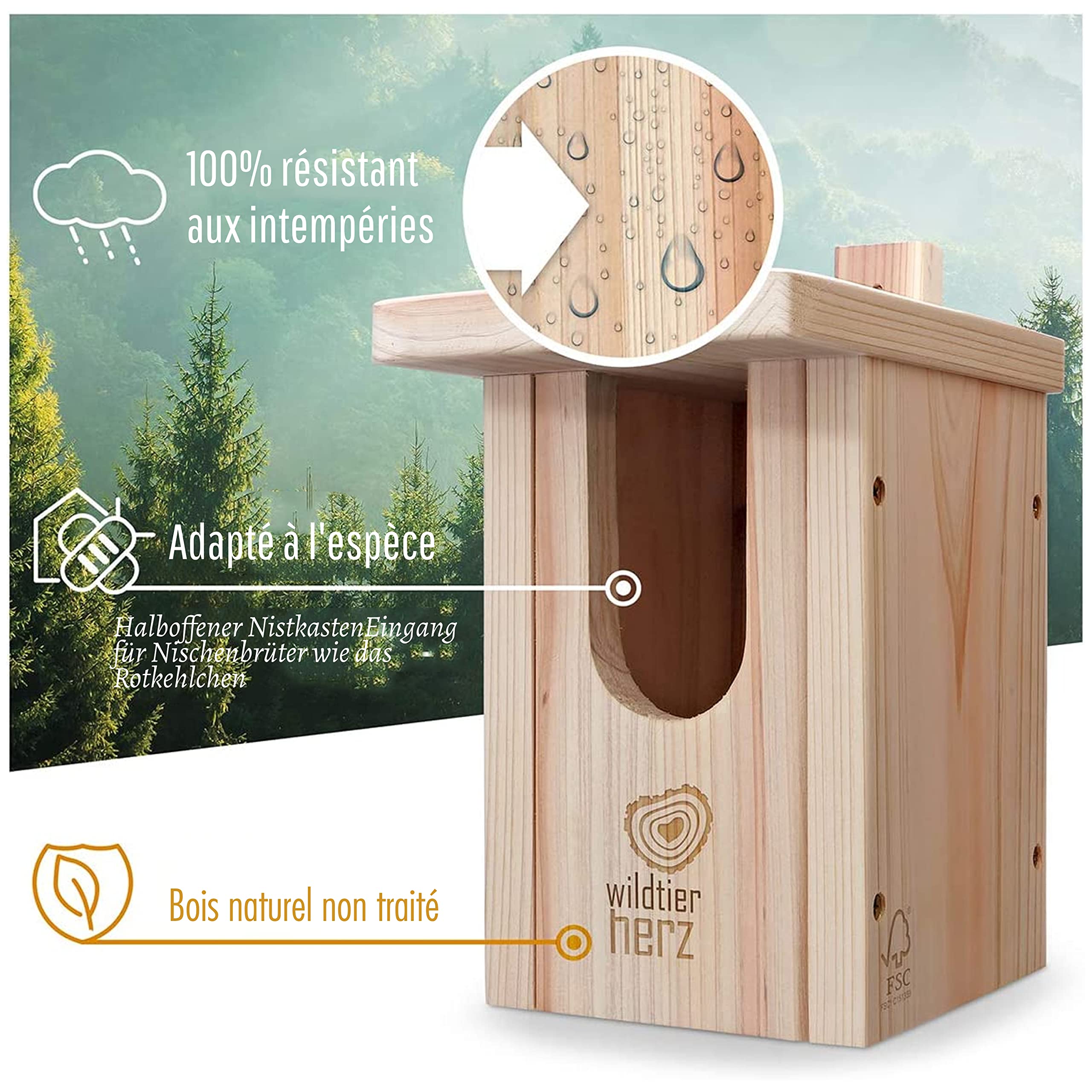 Nichoir pour Rouge-Gorges en Bois Massif vissé résistant aux intempéries Non traité Aide à la Nidification I Nichoir pour Le Jardin I Nid d'oiseaux