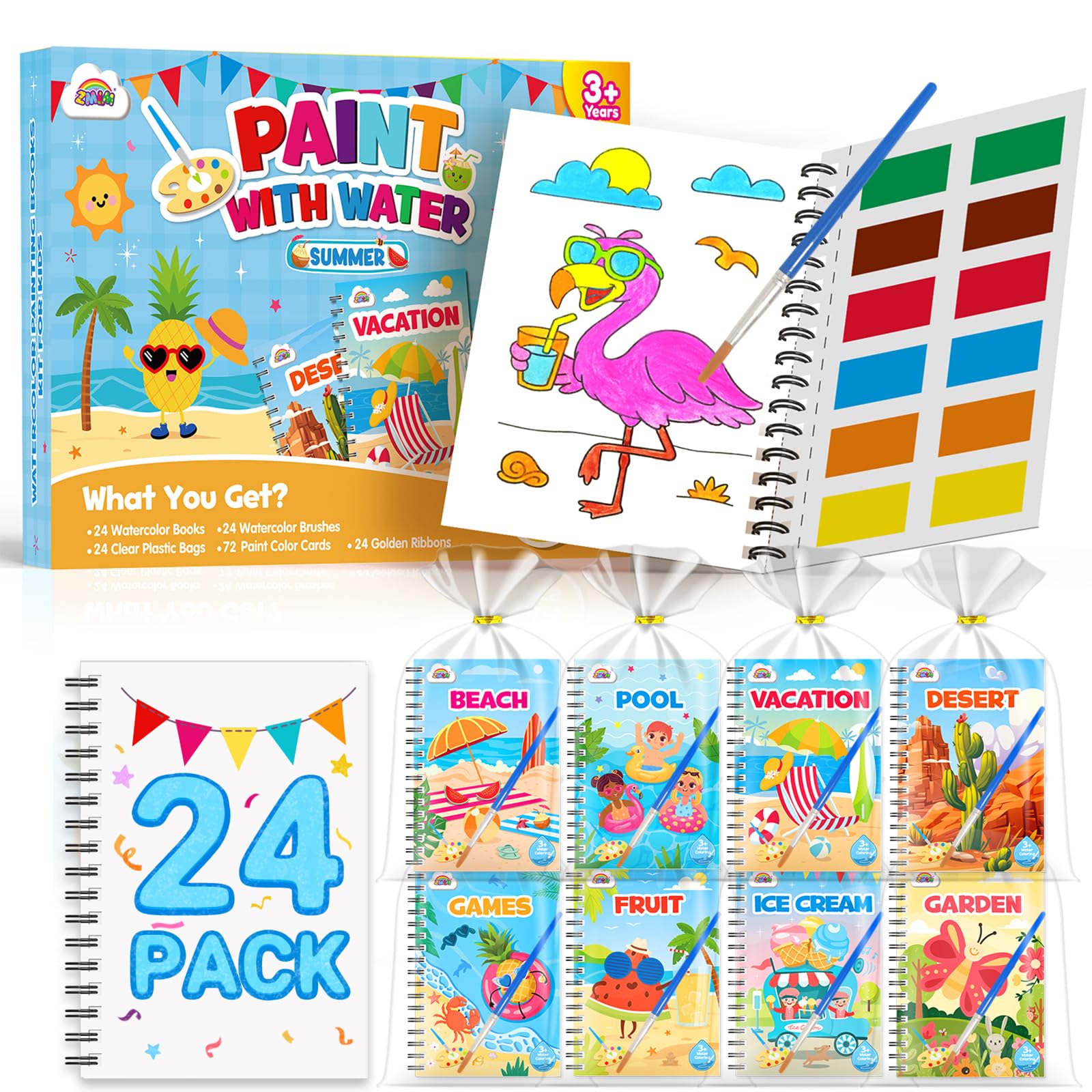 ZMLM Libri da Colorare gadget compleanno bambini, mini libri da colorare Carta per Pittura ad acqua per di 4-8anni Bambini Regalo Gadget Regalini fine Festa Compleanno (24 Estate)