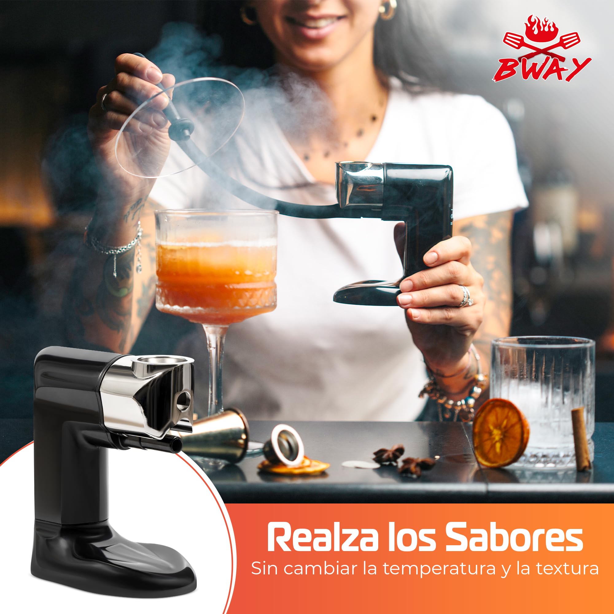 BWAY Ahumador de Alimentos en Frío - Ahumador de Carne con 3 Paquetes de Madera y eBook de 20 Recetas Incluido - Smoker Portátil Ideal para Queso, Pescado y Cócteles