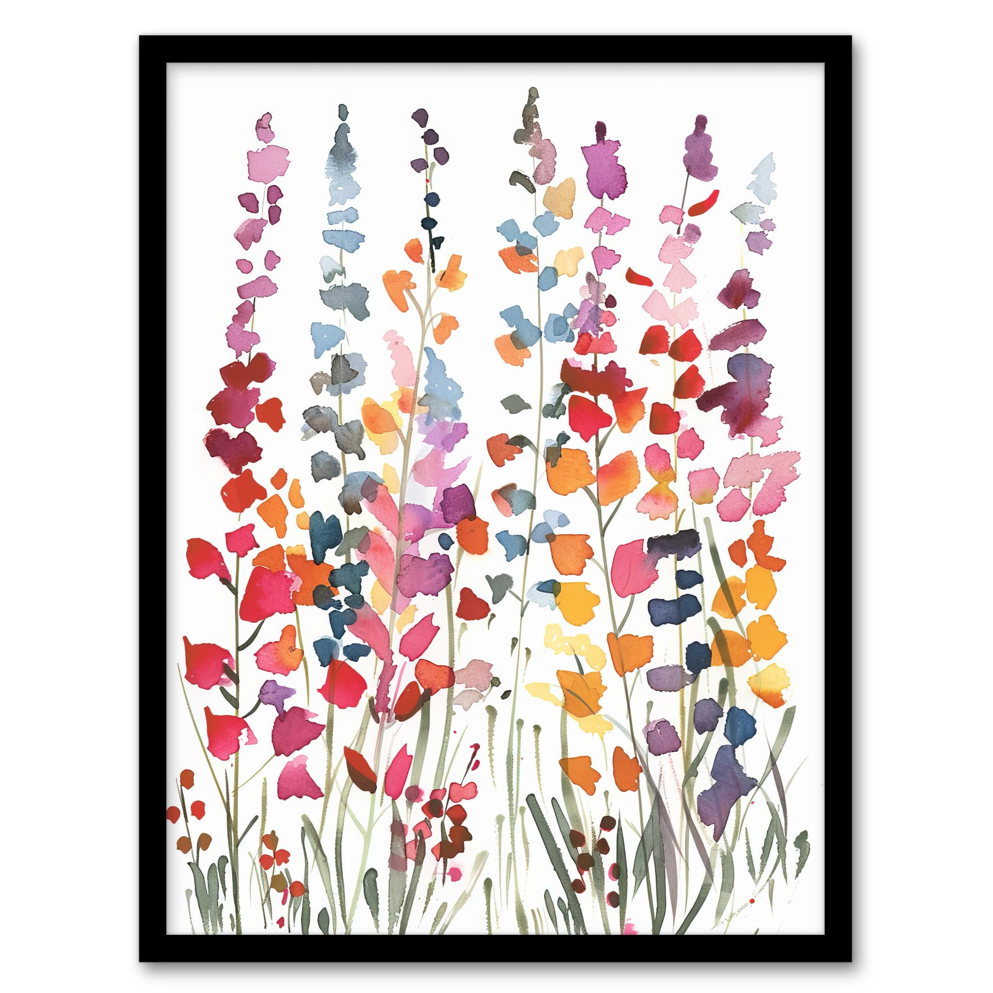Watercolour Framed Wall Art - Colourful Abstract Autumn Wildflowers - Artery8 - A4 Size