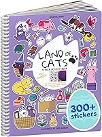 Cupkin Land of Cats Kids Sticker & Coloring Book - 300+ Stickers, 8 Side-by-Side Scenes, Spiral Bound Travel Activity for Ages 2-8