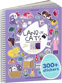 Cupkin Land of Cats Kids Sticker & Coloring Book - 300+ Stickers, 8 Side-by-Side Scenes, Spiral Bound Travel Activity for Ages 2-8
