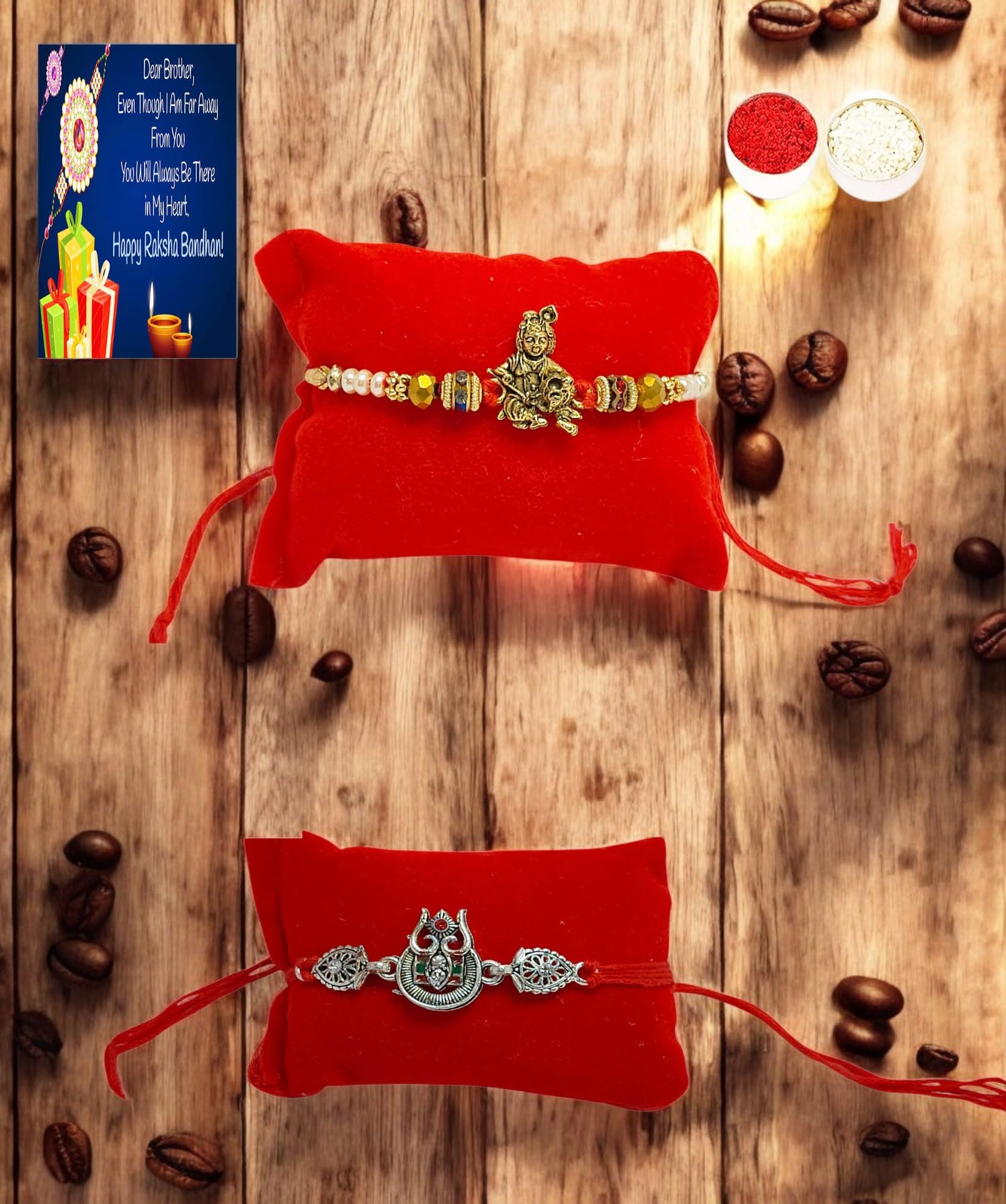 kavim Ladoo Gopal n Shiv Metal Rakhi Greeting card n Roli-picture-11