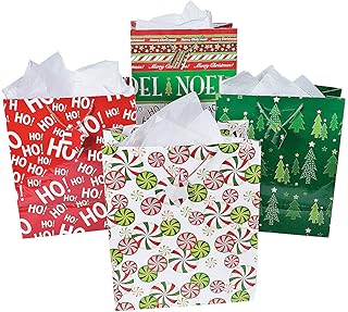 Fun Express - Jumbo Christmas Gift Bag Asst for Christmas - Party Supplies - Bags - Paper Gift W & Handles - Christmas - 12 Pieces