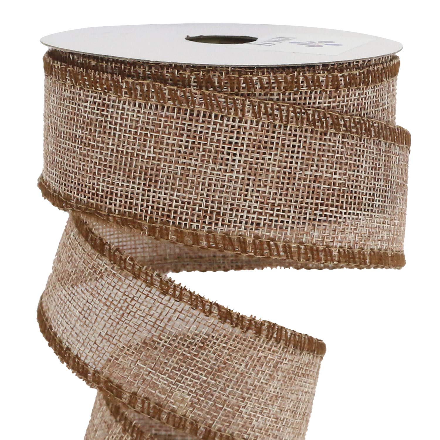 MEEDEE Tan Wired Ribbon 1.5 Inch Tan Burlap Ribbon Wired Light Brown Burlap Ribbon for Thanksgiving Fall Christmas Party Decorations, Wreath, Gift