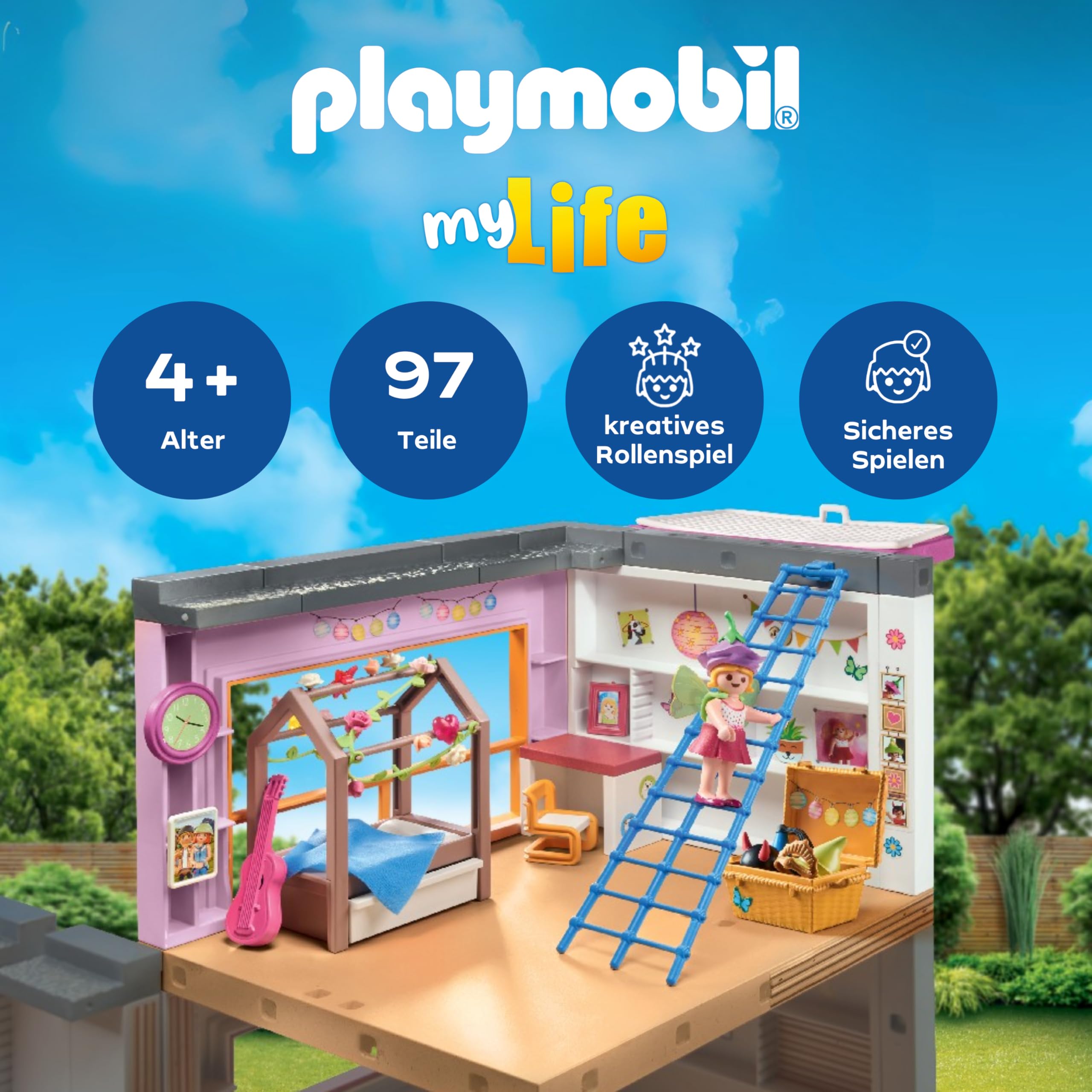 PLAYMOBIL MyLife 71610 Kinderzimmer, inklusive Einer Mädchenfigur und einem Stickerbogen, zu über 80 % aus recycelten und biobasierten Materialien, vielfältiges Spielzeug für Kinder ab 4 Jahren