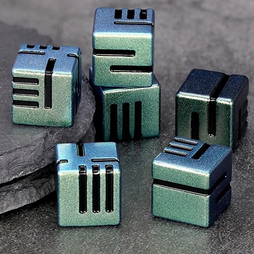 Miniatura 4 de Dados de metal D6, juego de dados de 6 caras de 0.632 pulgadas, 6 unidades de ZHOORQI - Juego de 6 dados con temática tecnológica para DND,