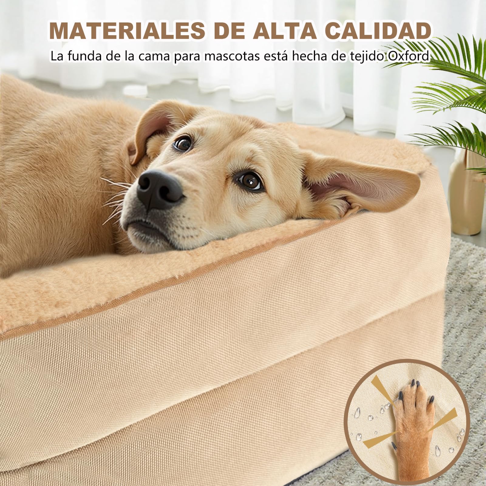 JOYELF Cama Ortopédica para Perros Grandes, Sofá de Espuma, Impermeable con Funda Lavable y Base Antideslizante - Kaki