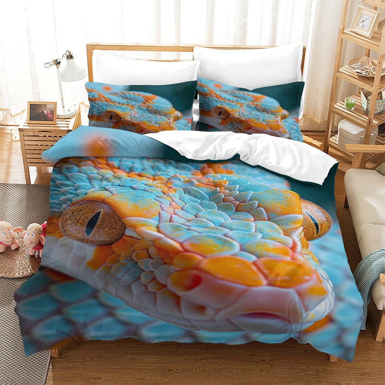 P1S9U7W5Y 3D Printed Realistic Lizard Animal Duvet Cover Set 3pcs Soft Microfiber Reptile Bedding Set Single（140x200cm）