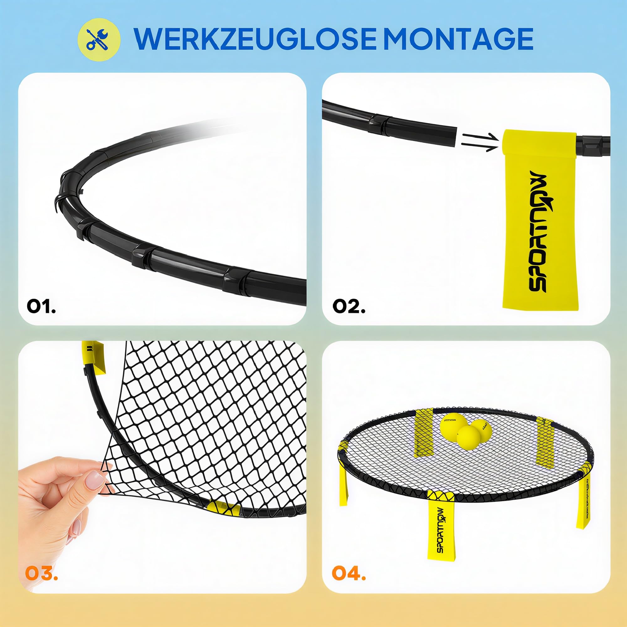 SPORTNOW Roundnet Set Spieleset mit Spielnetz, 3 Bällen, Tragetasche und Ballpumpe, Blinngoball Set für Garten, Park, Strand, drinnen