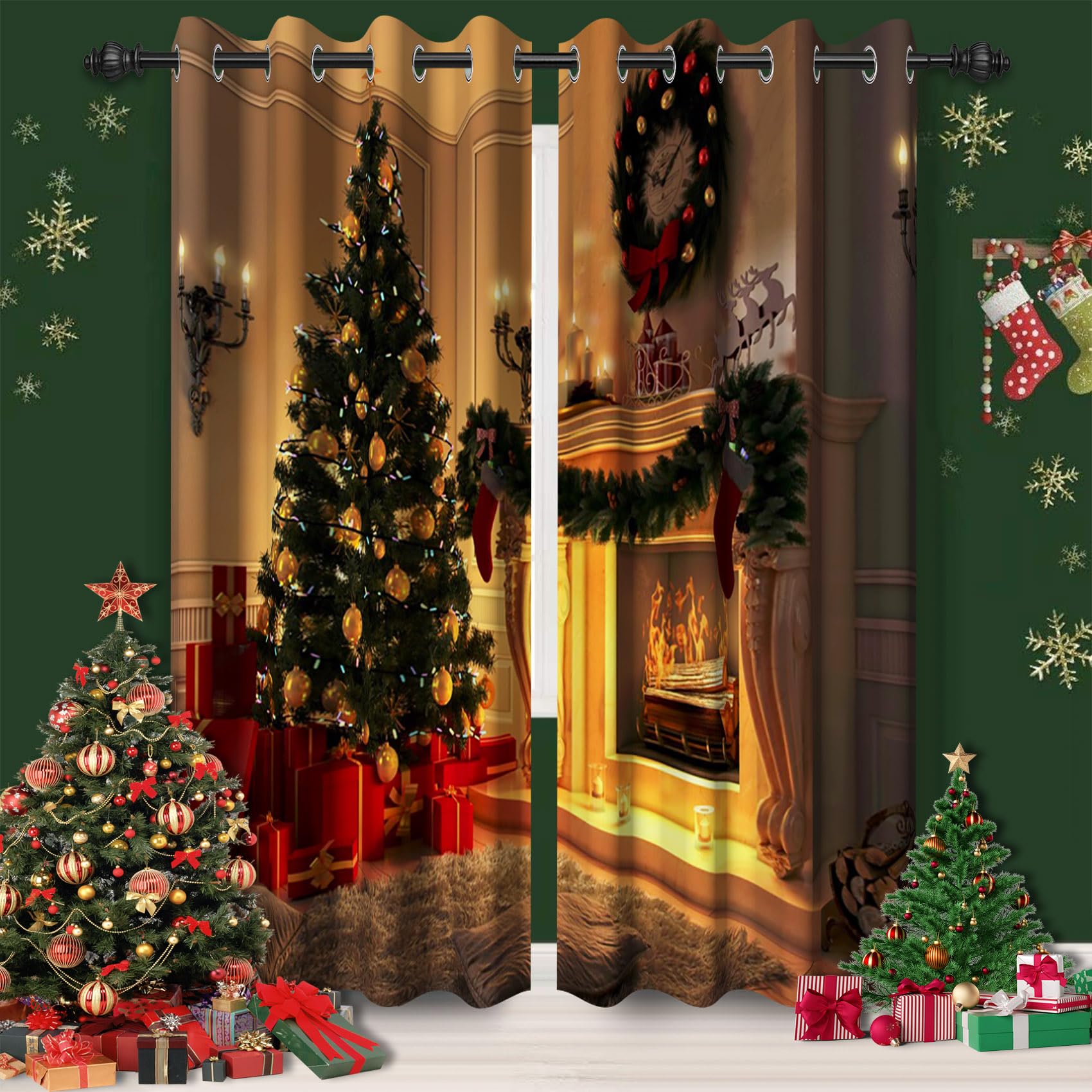 3D Window Candlelight Christmas 26 Curtains Drapes