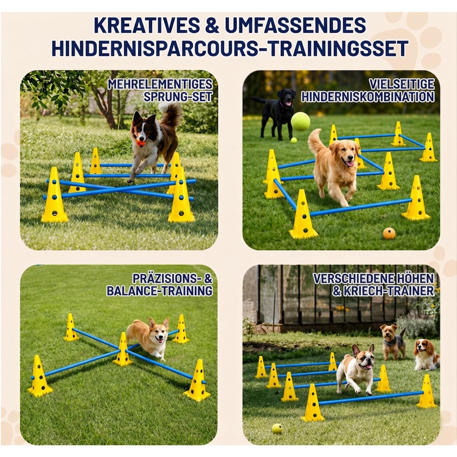 Agility Set Hunde mit 6 Hürden, Cavaletti Hund Trainingsset, 12 Verstellbare Stangen & 12 Pylonen, Hundetraining Zubehör für Hunde Agility, Hobby Horse & Kinder Parcours