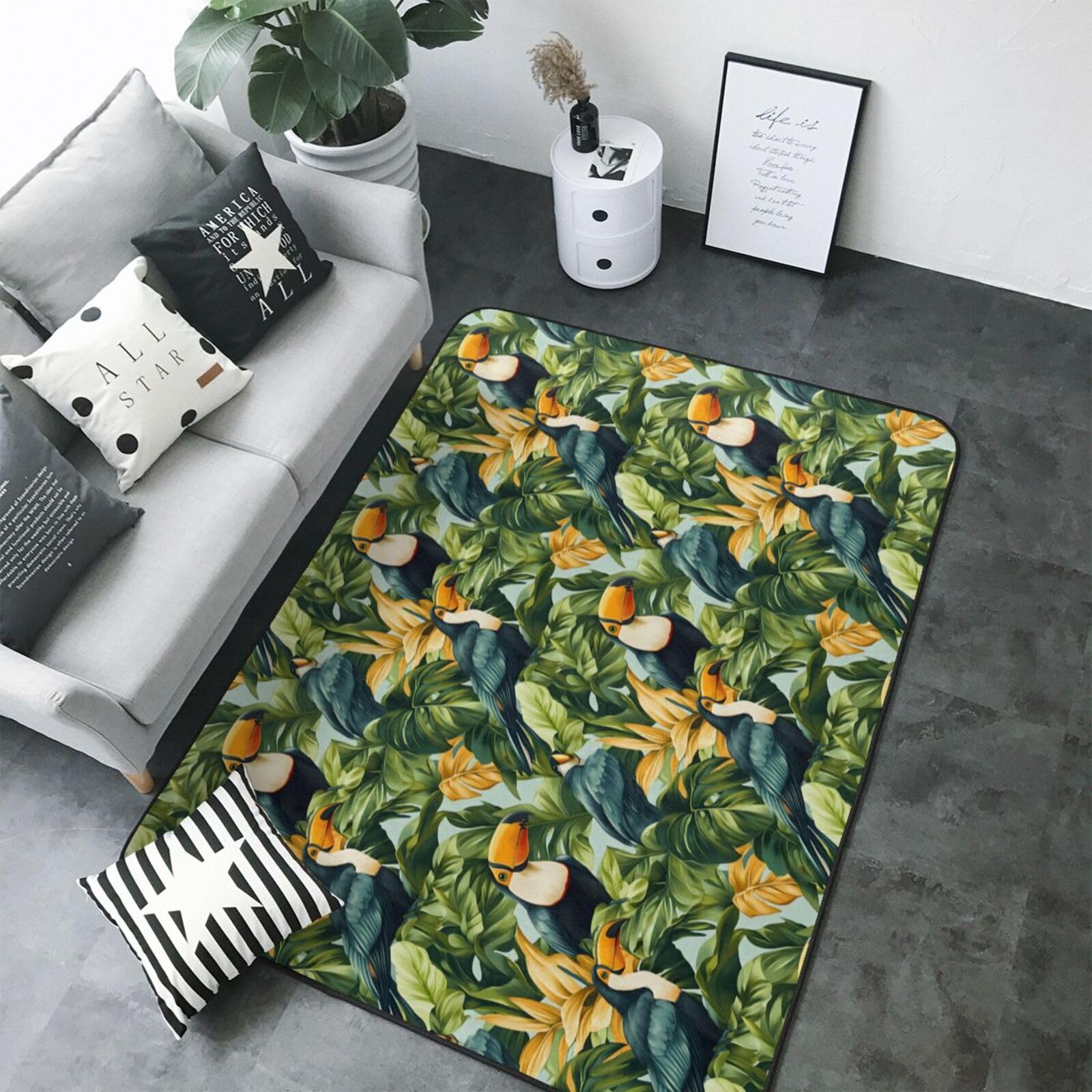Grand tapis de salon toucan tropical chambre doux 203x147cm