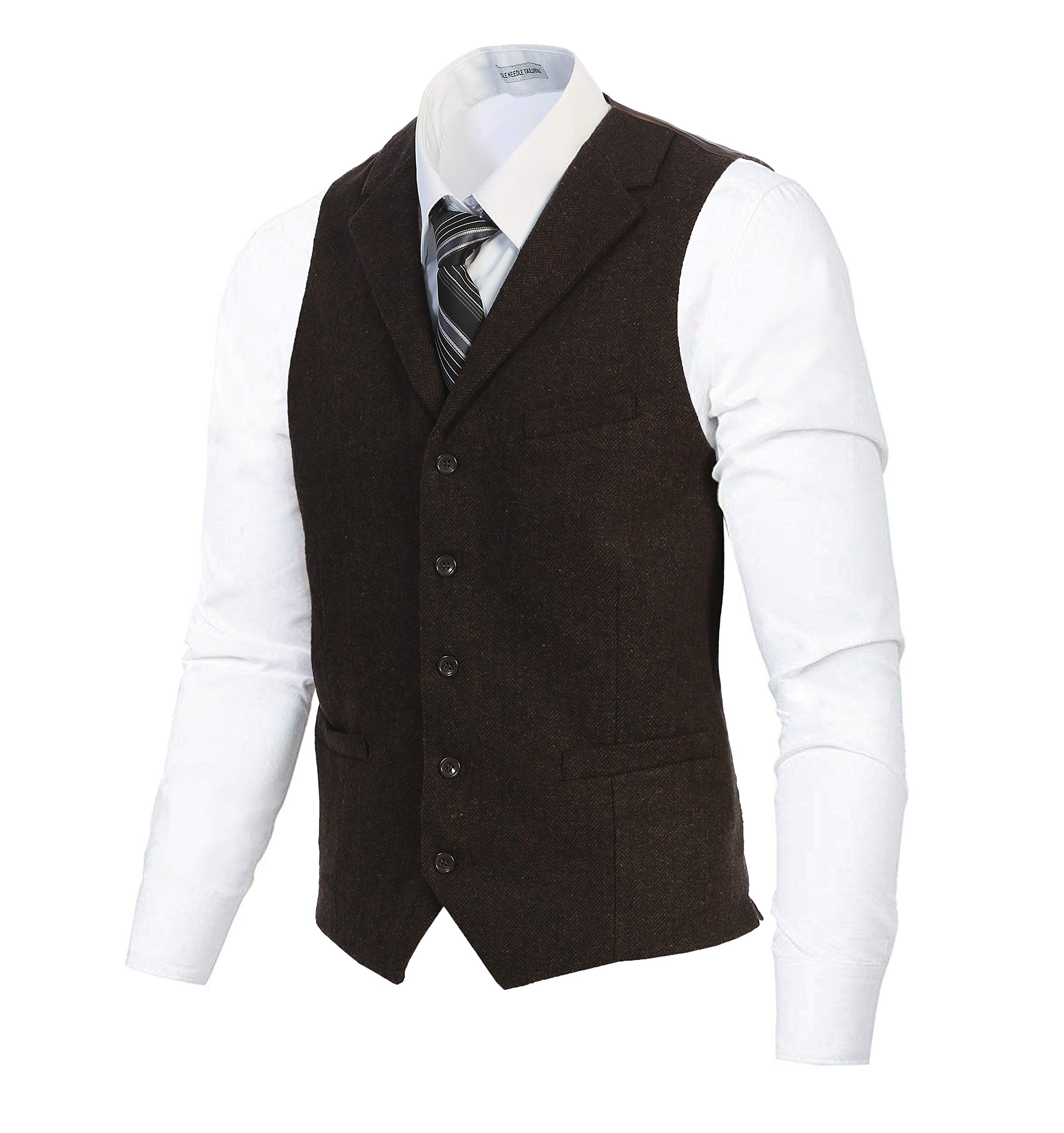 gioberti Men's 5 Button Tailored Collar Slim Fit Formal Herringbone Tweed Suit Vest-picture-19