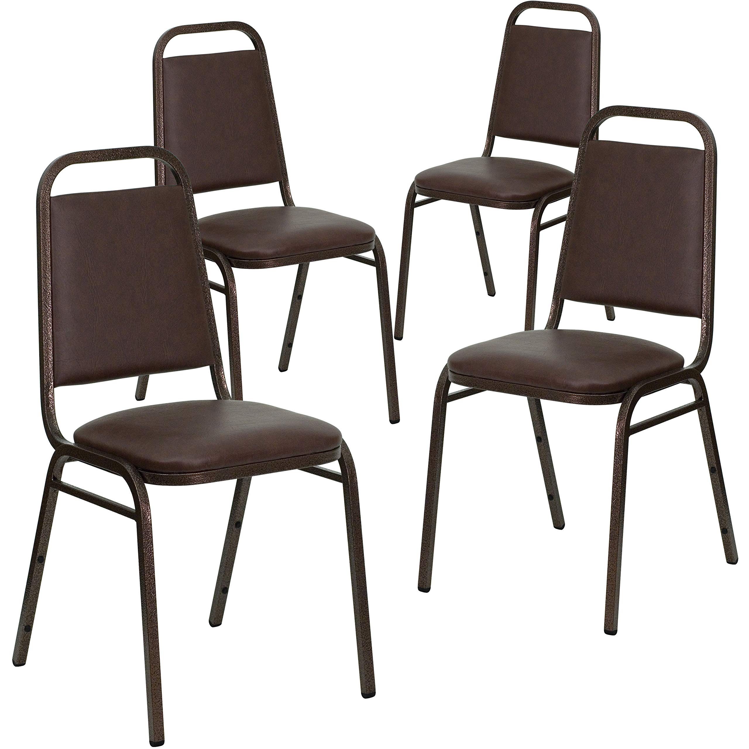 Flash Furniture 4 Pack HERCULES Series Trapezoidal Back Stacking Banquet Chair in Brown Vinyl - Copper Vein Frame
